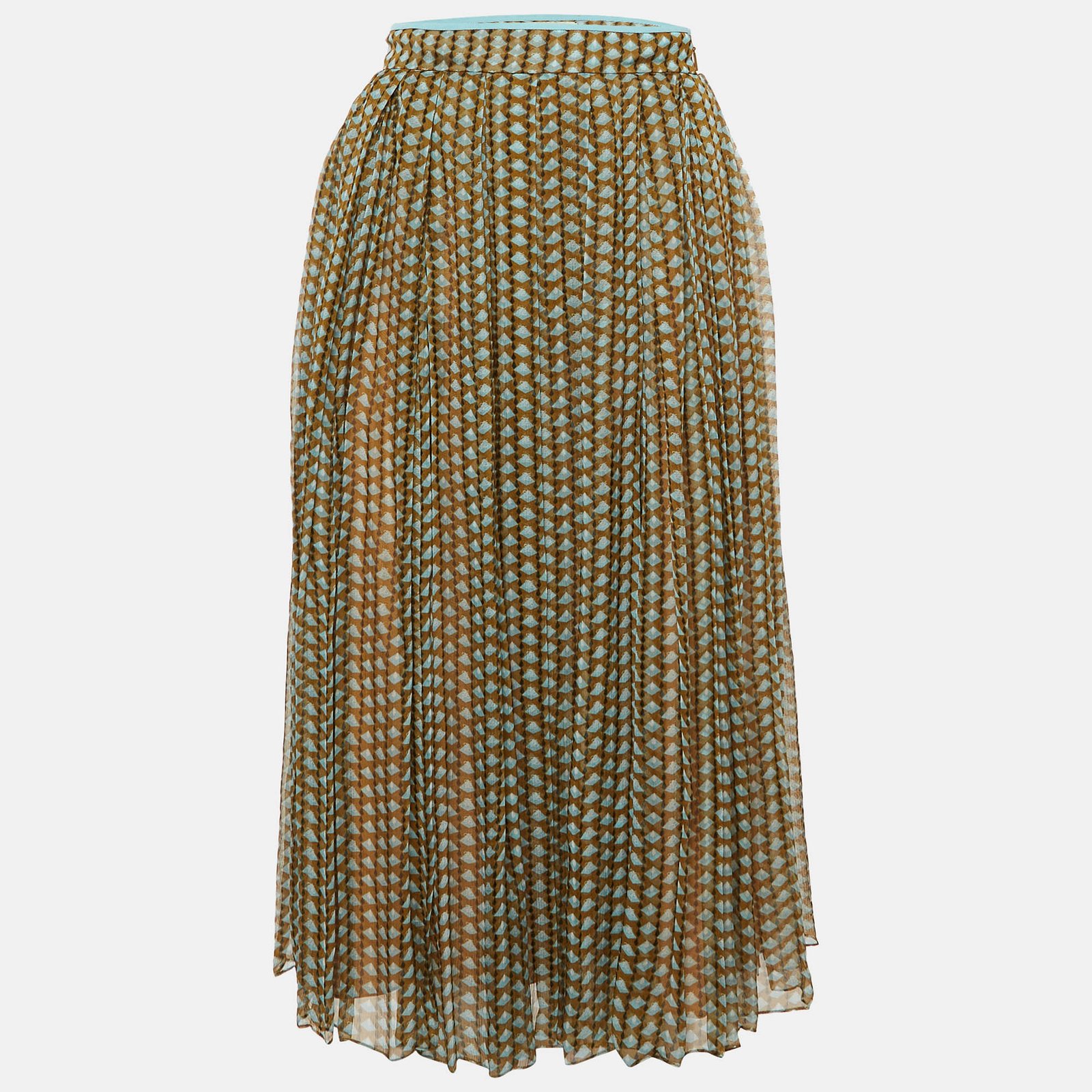 Fendi Green Printed Silk Pleated Midi Skirt S