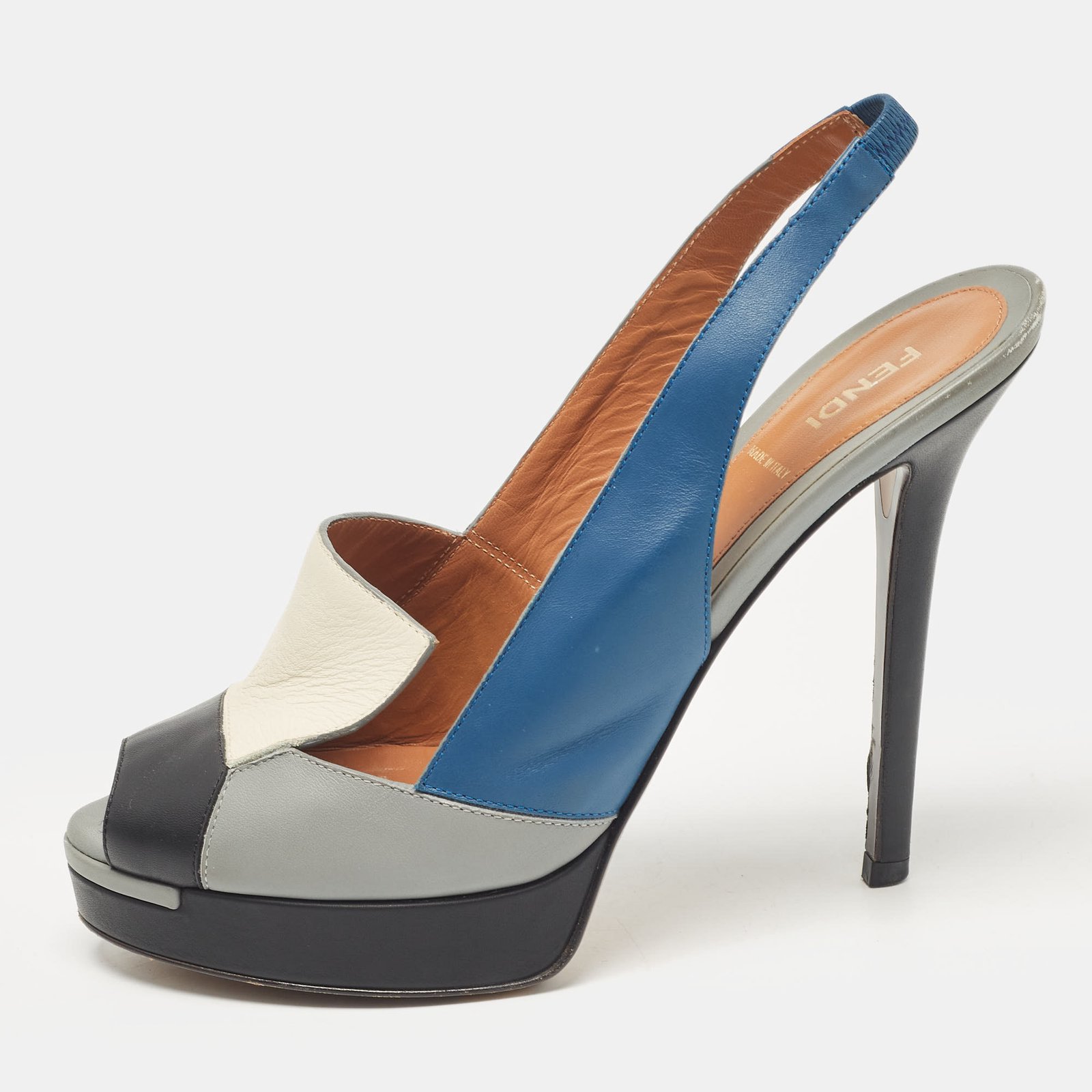 Fendi Multicolor Leather Platform Slingback Sandals Size 39