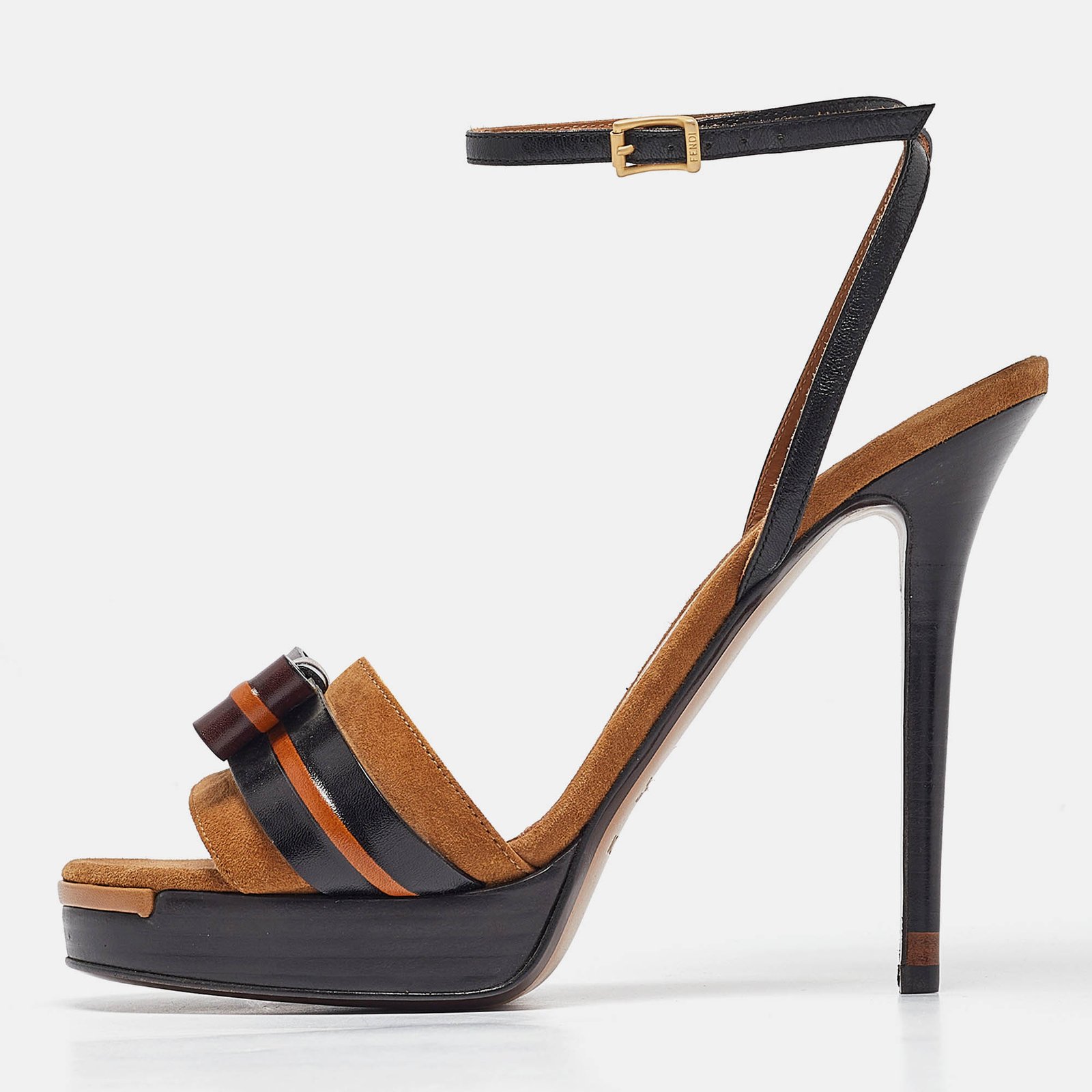 Fendi Brown Leather and Suede Ankle Strap Sandals Size 40