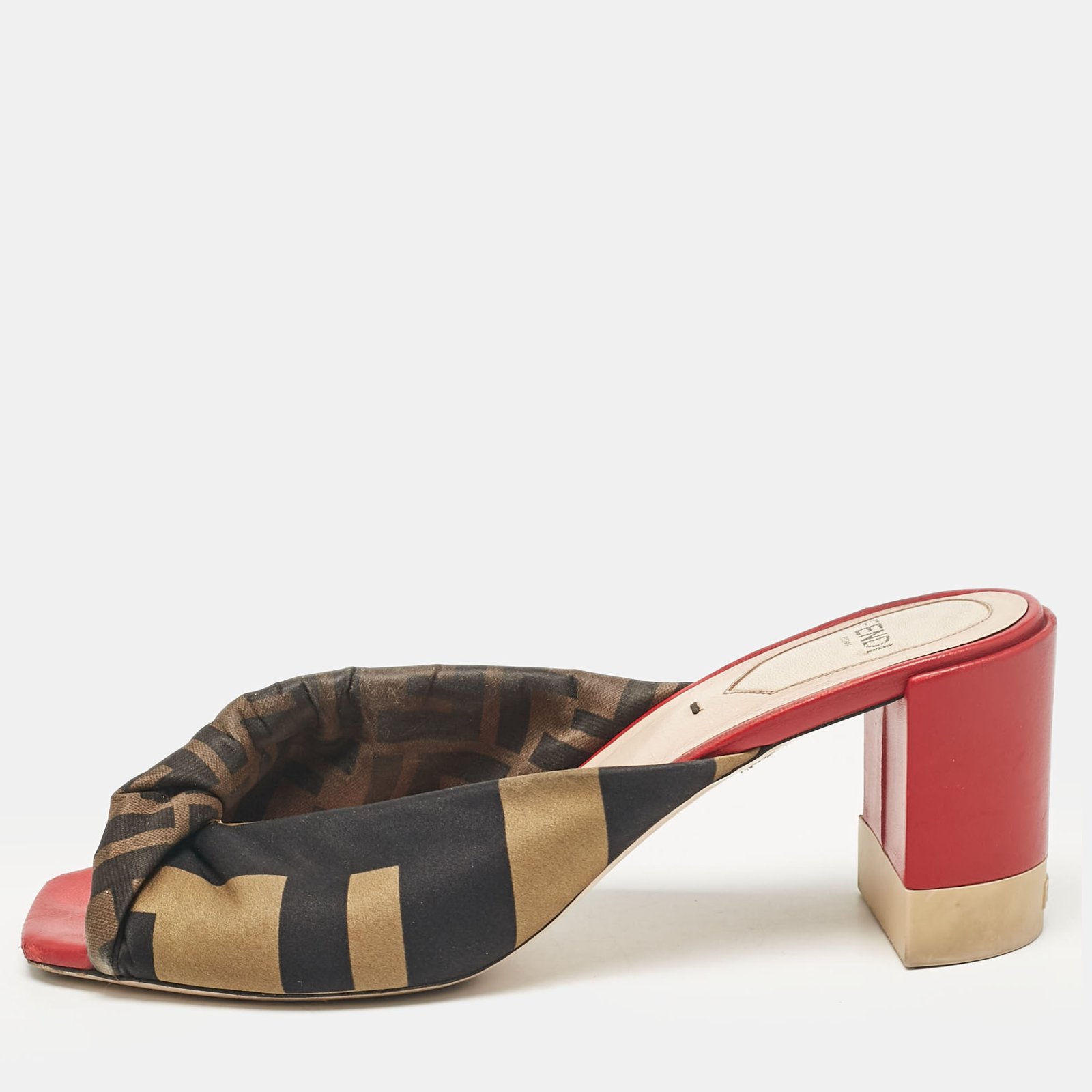 Fendi Black/Olive Green Logo Print Knotted Satin Slide Sandals Size 37.5