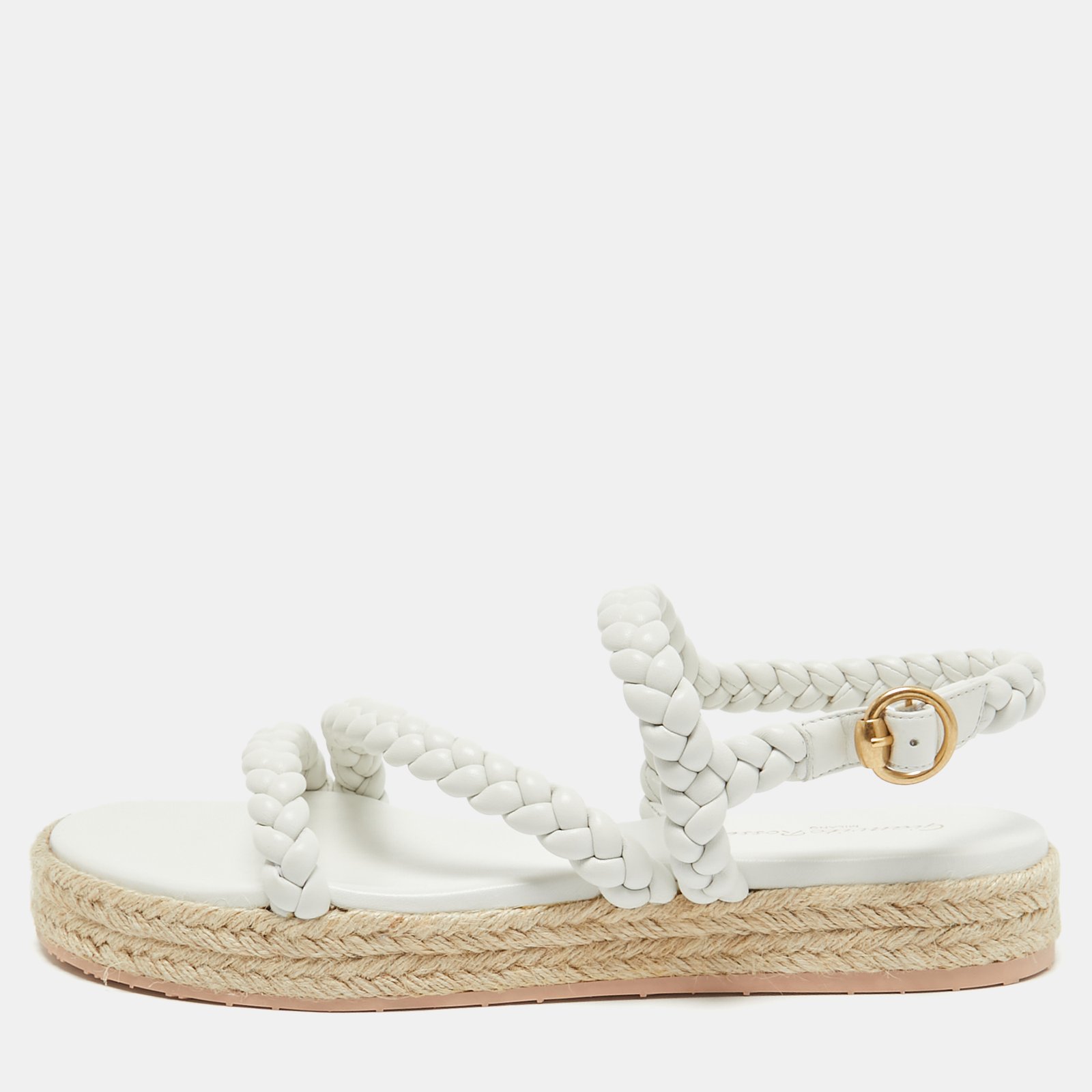 Gianvito Rossi White Braided Leather Espadrille Platform Sandals Size 41