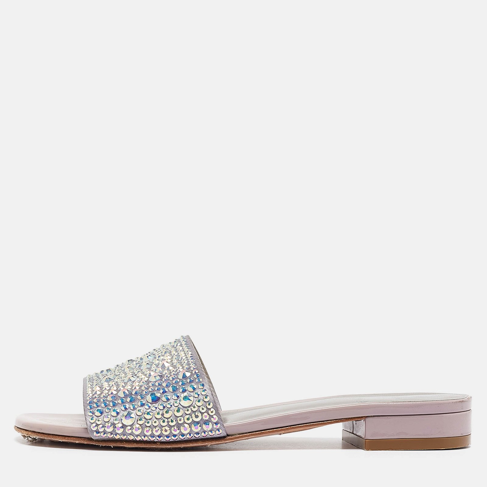 Gina Grey/Purple Leather Crystal Embellished Flat Slides Size 37.5