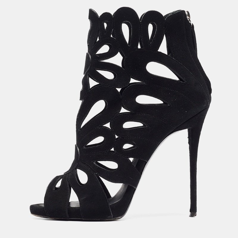 Giuseppe Zanotti Black Suede Cut Out Open Toe Booties Size 38