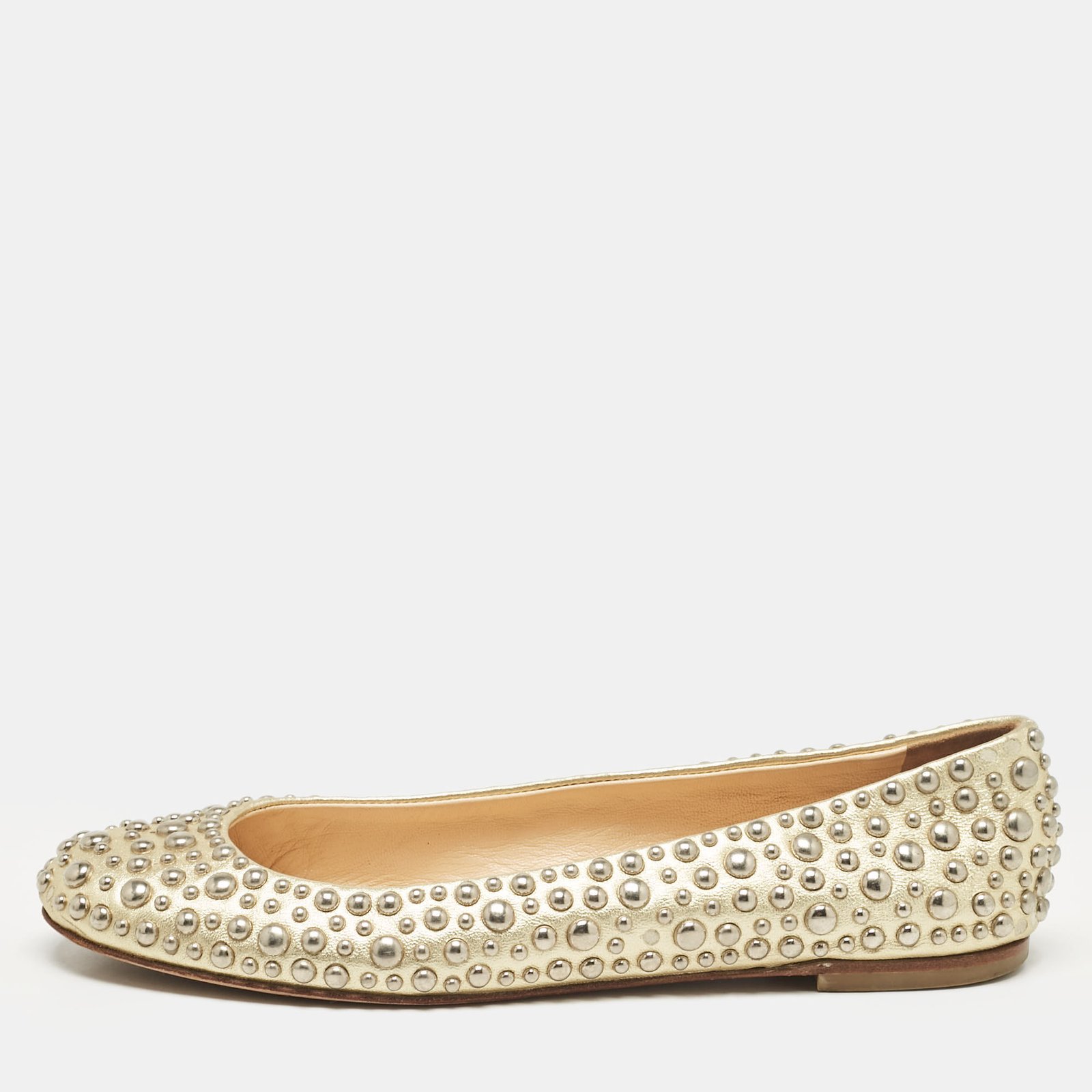 Giuseppe Zanotti Gold Leather Embellished Ballet Flats Size 37
