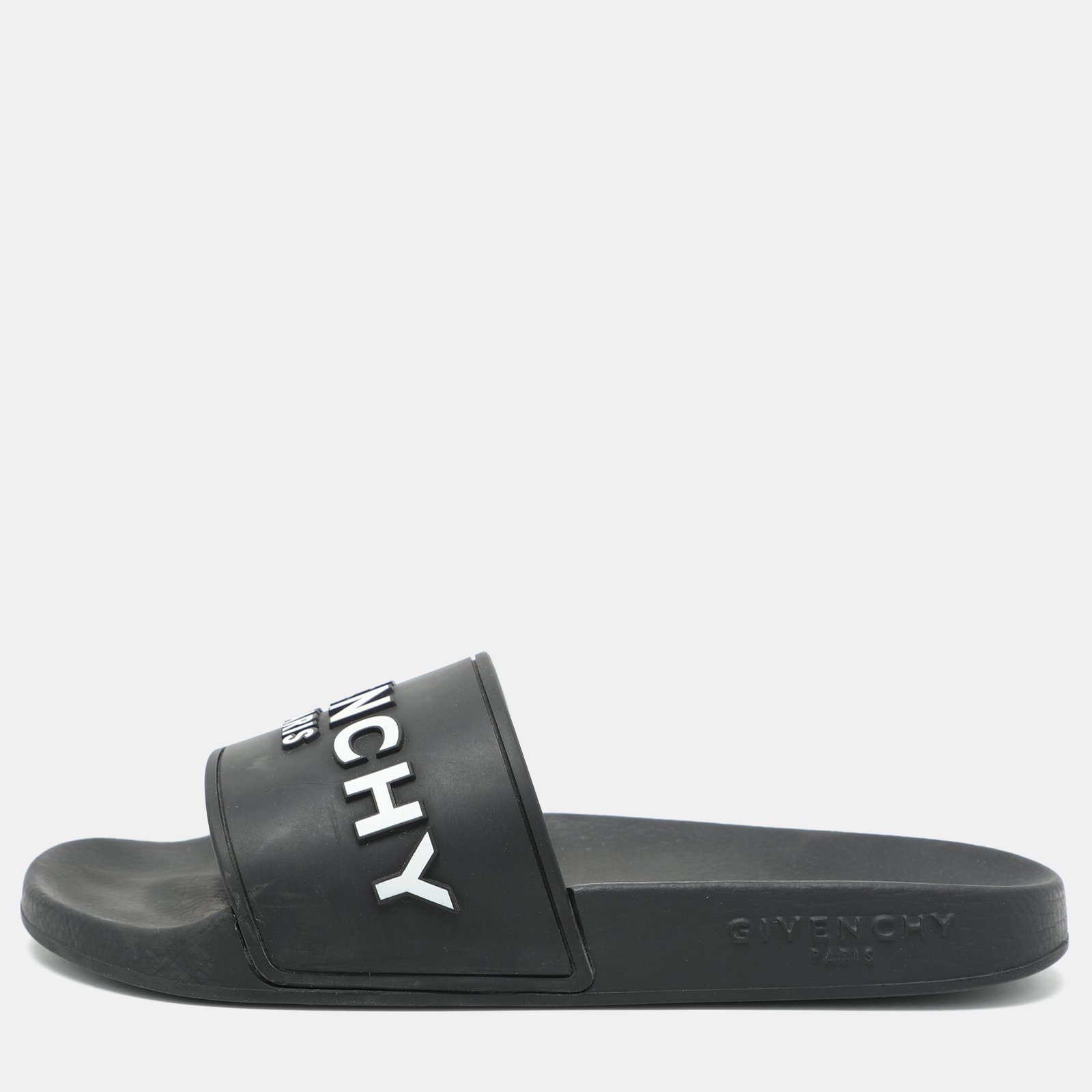 Givenchy Black Rubber Logo Flat Pool Slides Size 35