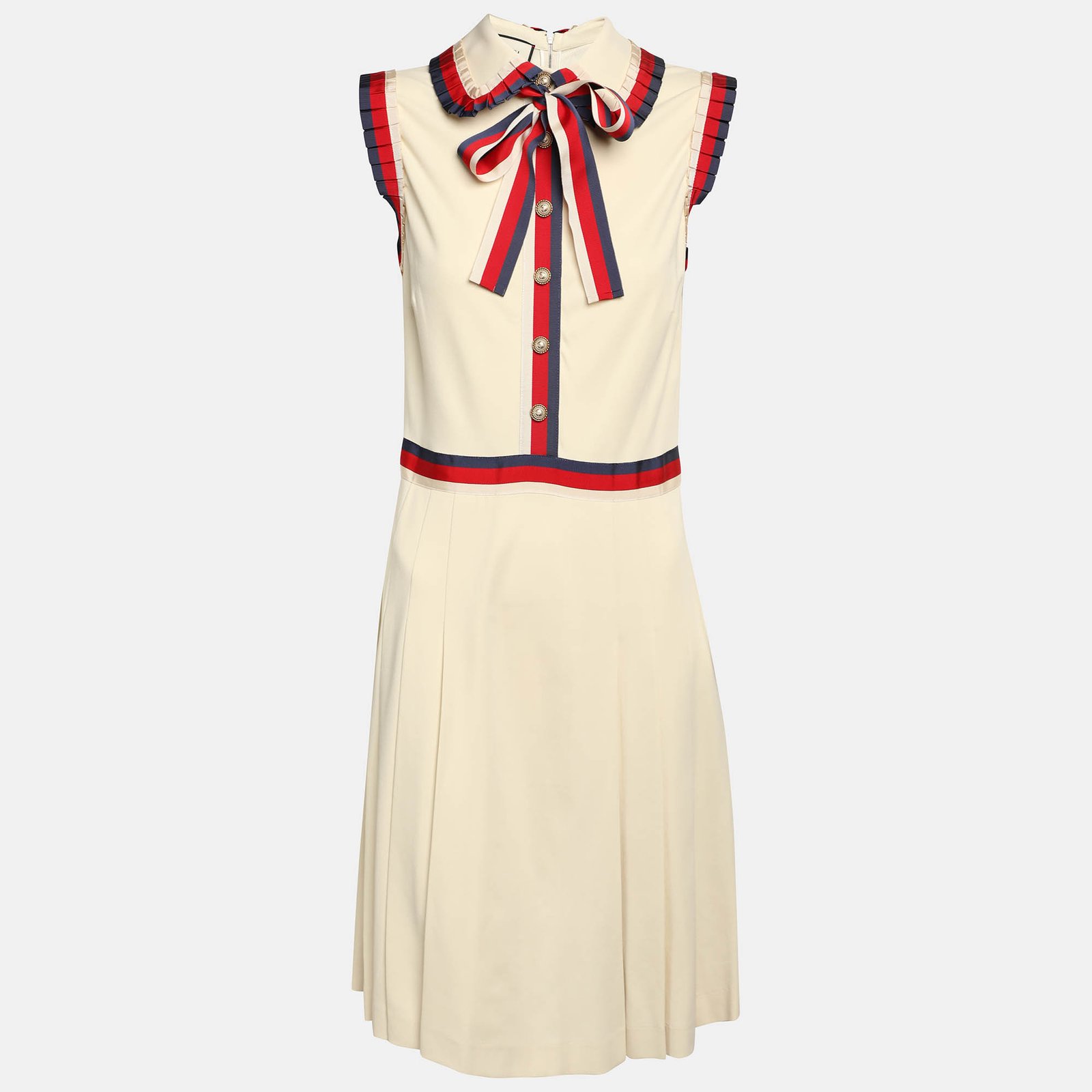 Gucci Cream Stretch Jersey Web Trim Detail Shift Dress S
