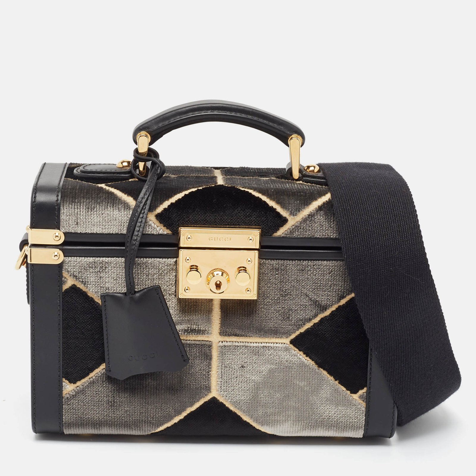 Gucci Black/Grey Printed Velvet and Leather Savoy Beauty Case Bag