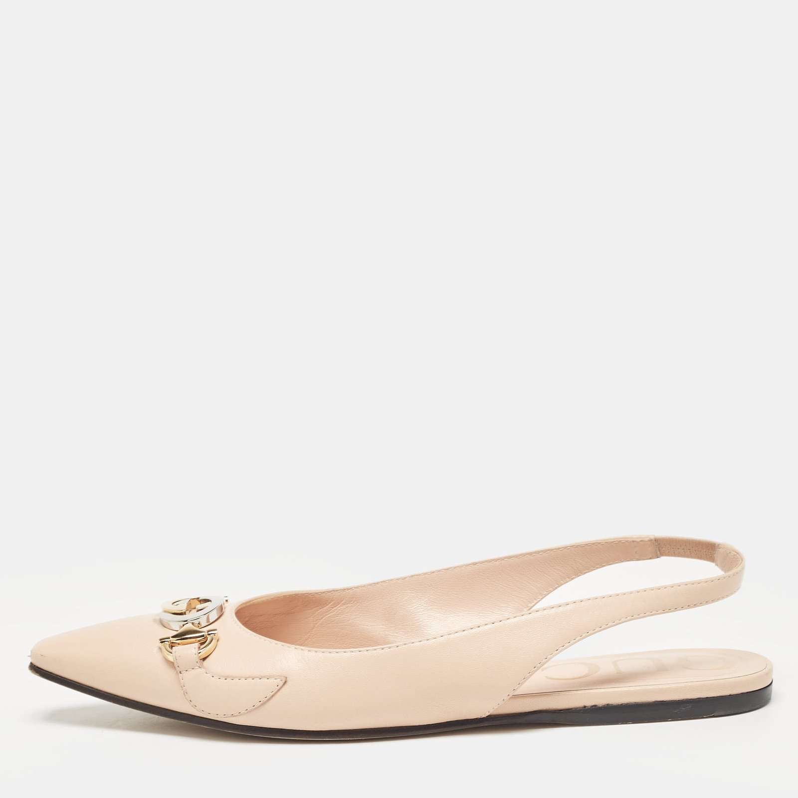 Gucci Beige Leather Zumi Slingback Flat Sandals Size 35.5