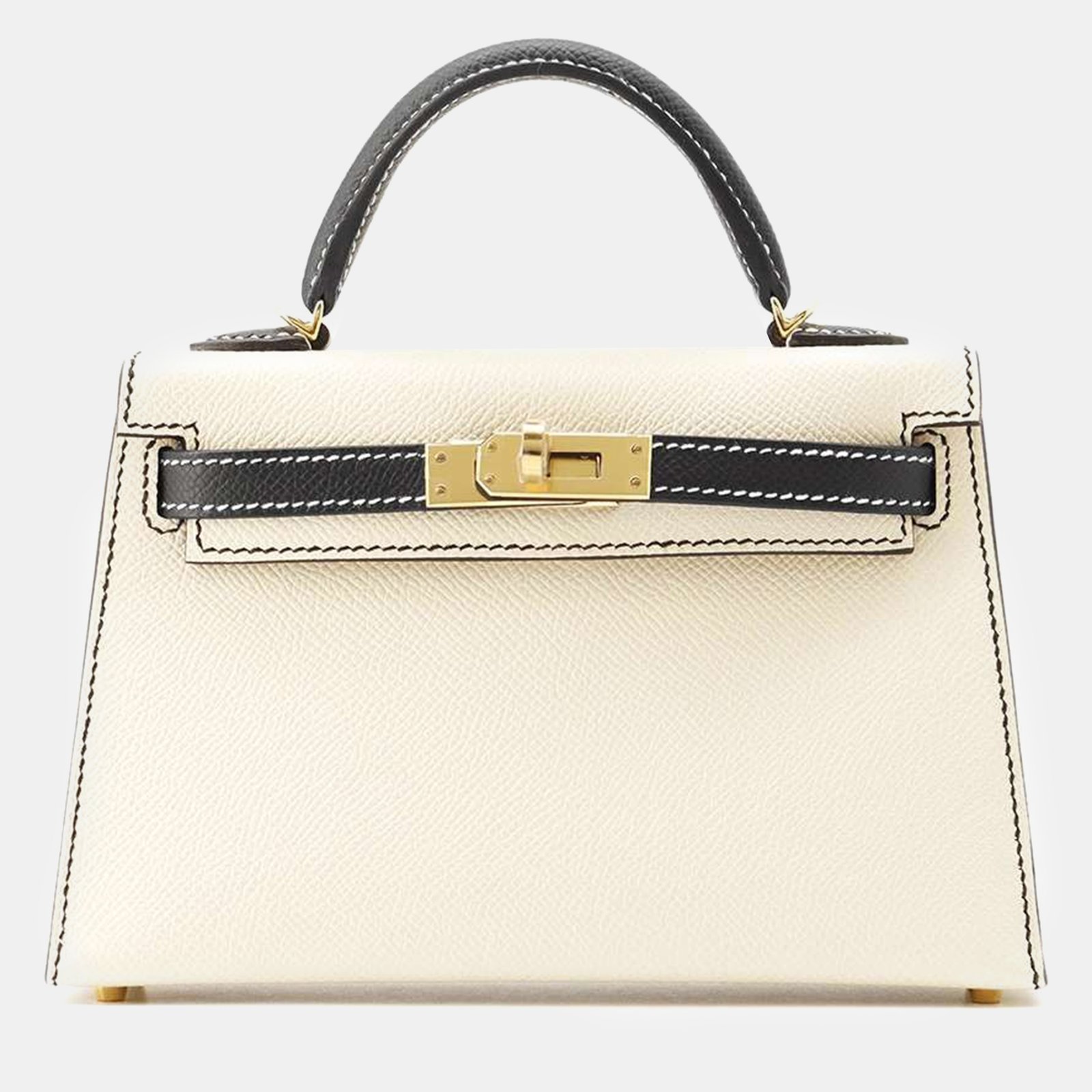 Hermès Craie and Black Epsom HSS Mini Kelly II 20 Top Handle Bag