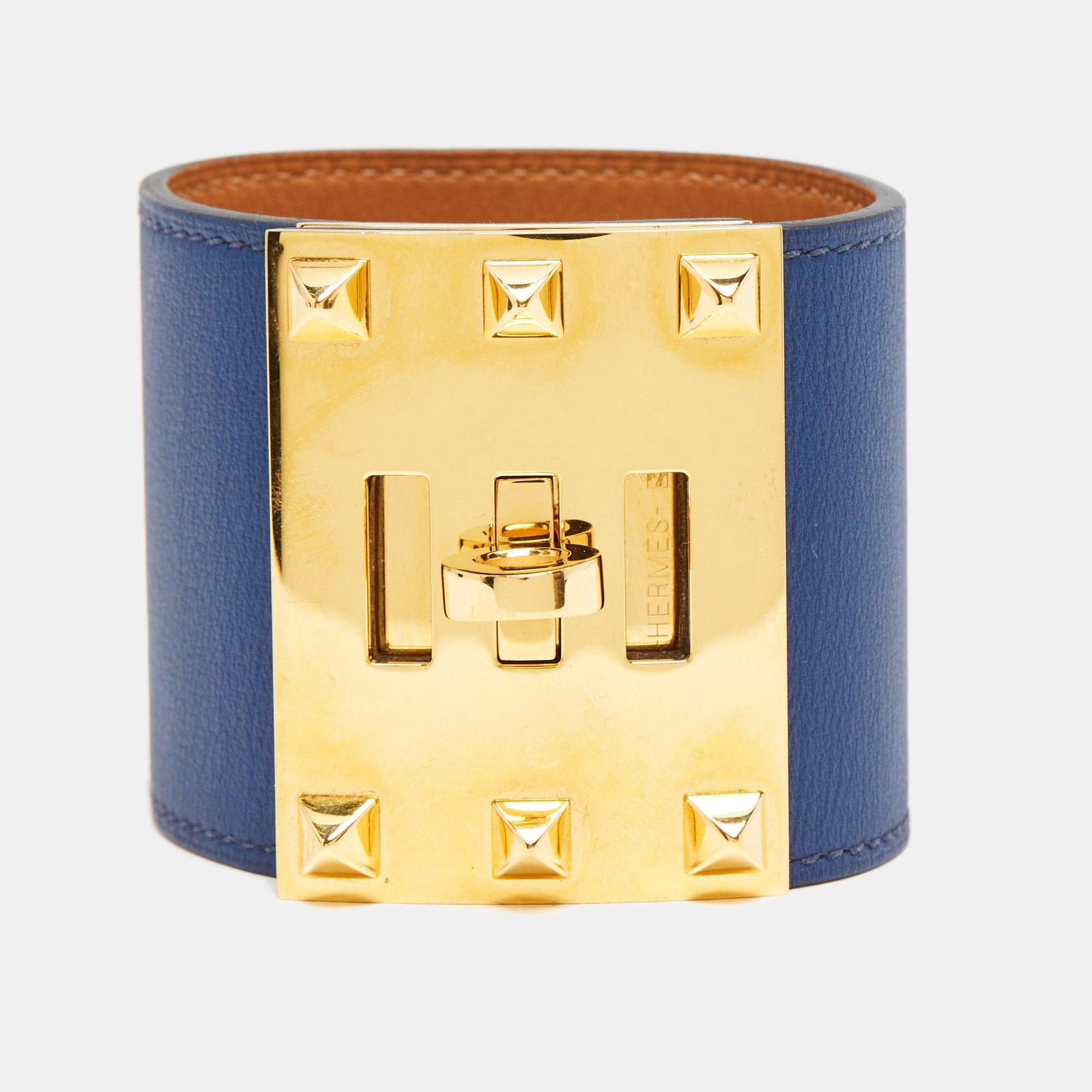 Hermès Kelly Dog Navy Blue Leather Gold Plated Bracelet