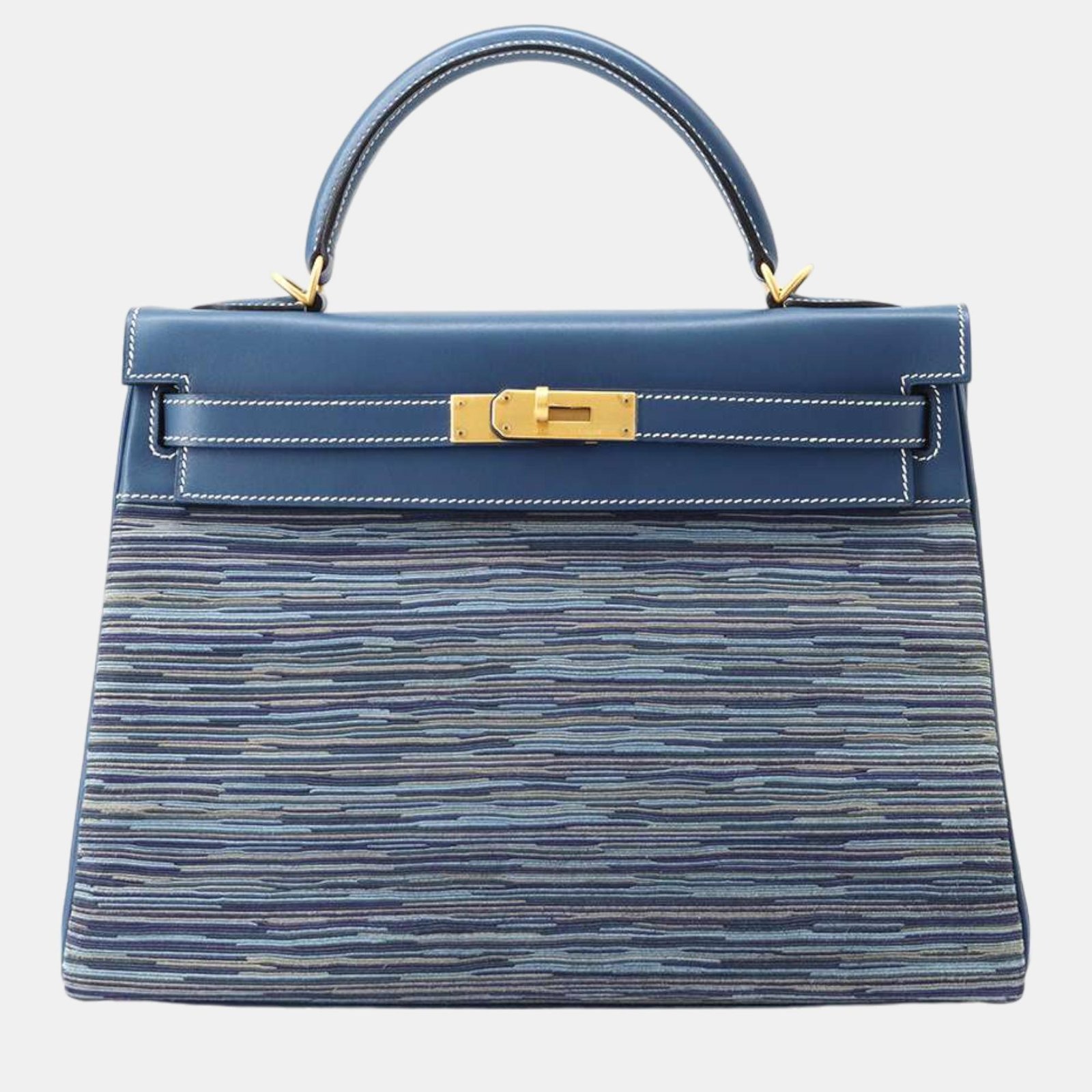 Hermes Blue Thalassa Box Calf Leather Vibrato Kelly Retourne 32 Top Handle Bags
