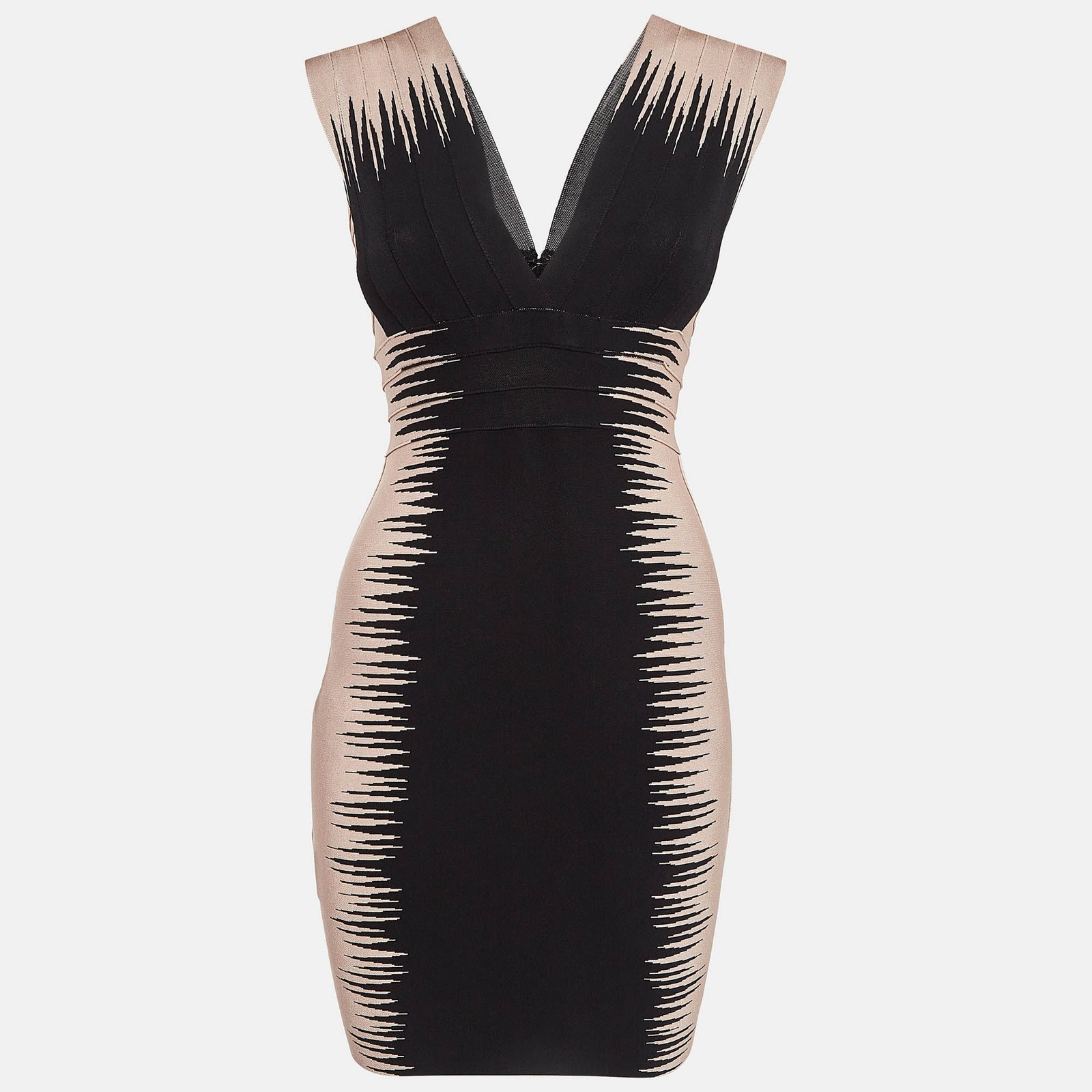 Herve Leger Black/Pink Bare Comb Pattern Jersey Sleeveless Mini Dress S