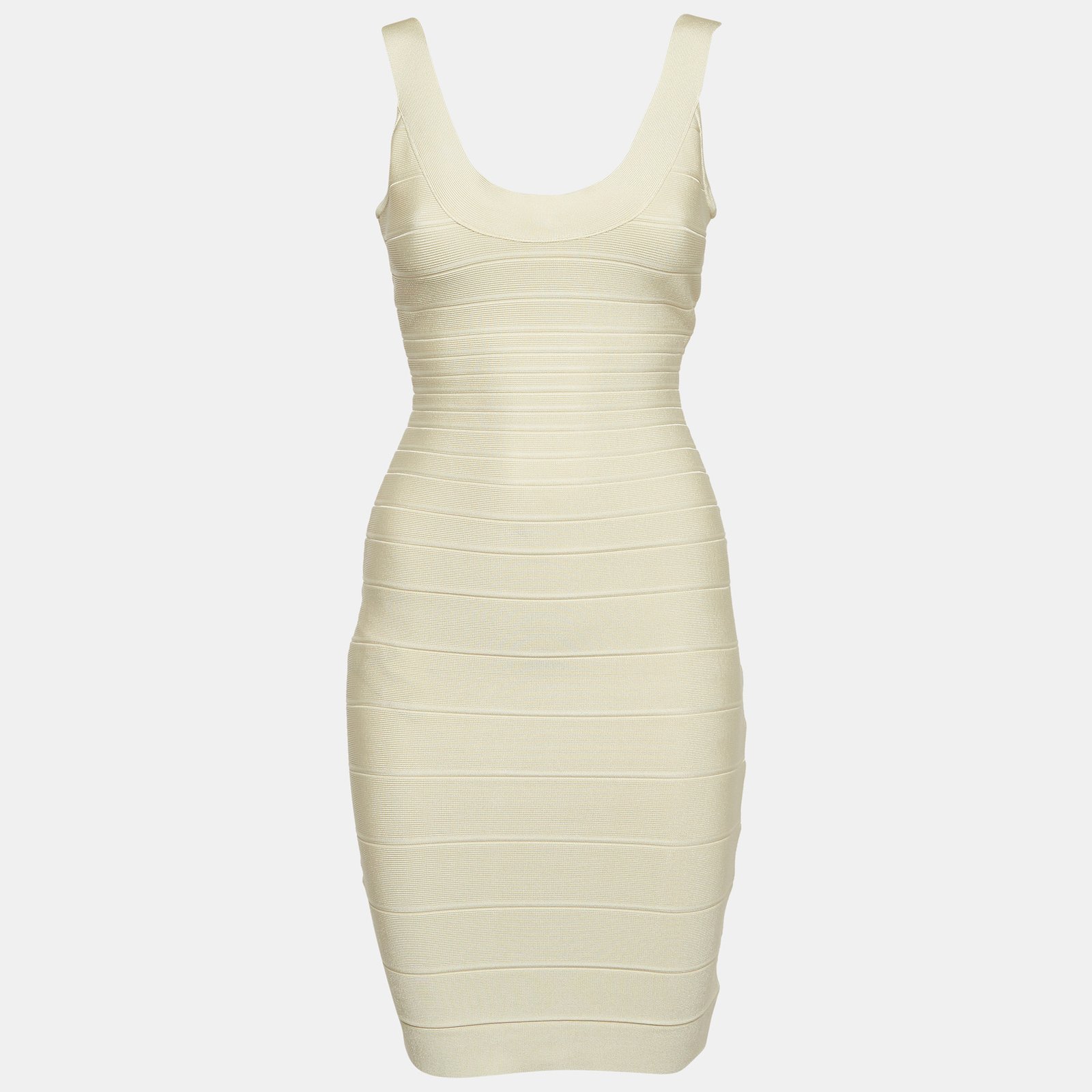 Herve Leger Cream Jersey Sleeveless Bandage Dress S