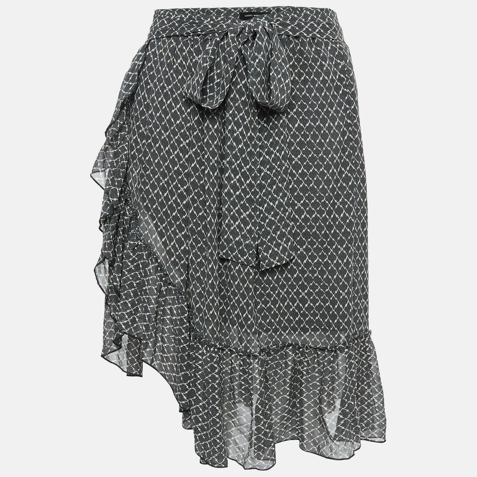 Isabel Marant Black/White Printed Silk Ruffled Short Skirt S
