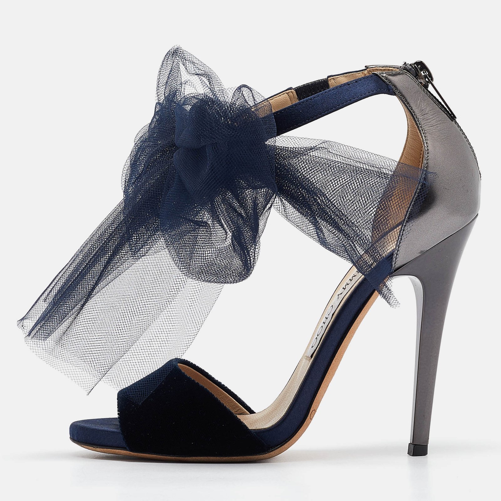 Jimmy Choo Navy Blue/Grey Velvet and Leather Lilyth Sandals Size 36