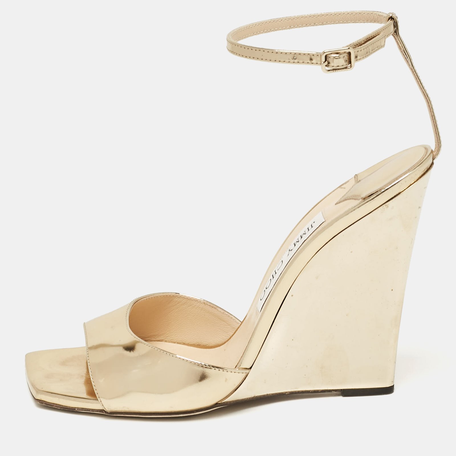 Jimmy Choo Gold Leather Wedge Sandals Size 38.5