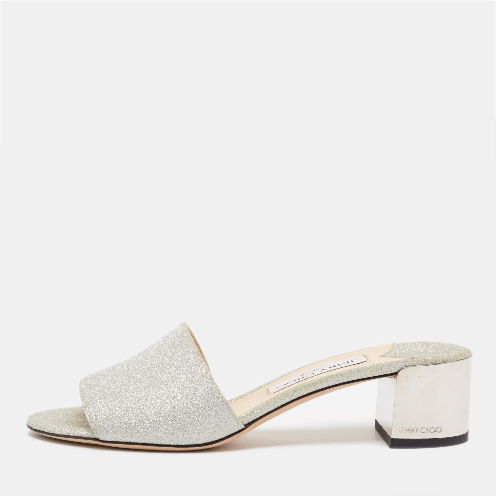 Jimmy Choo Silver Glitter Joni Slide Sandals Size 39