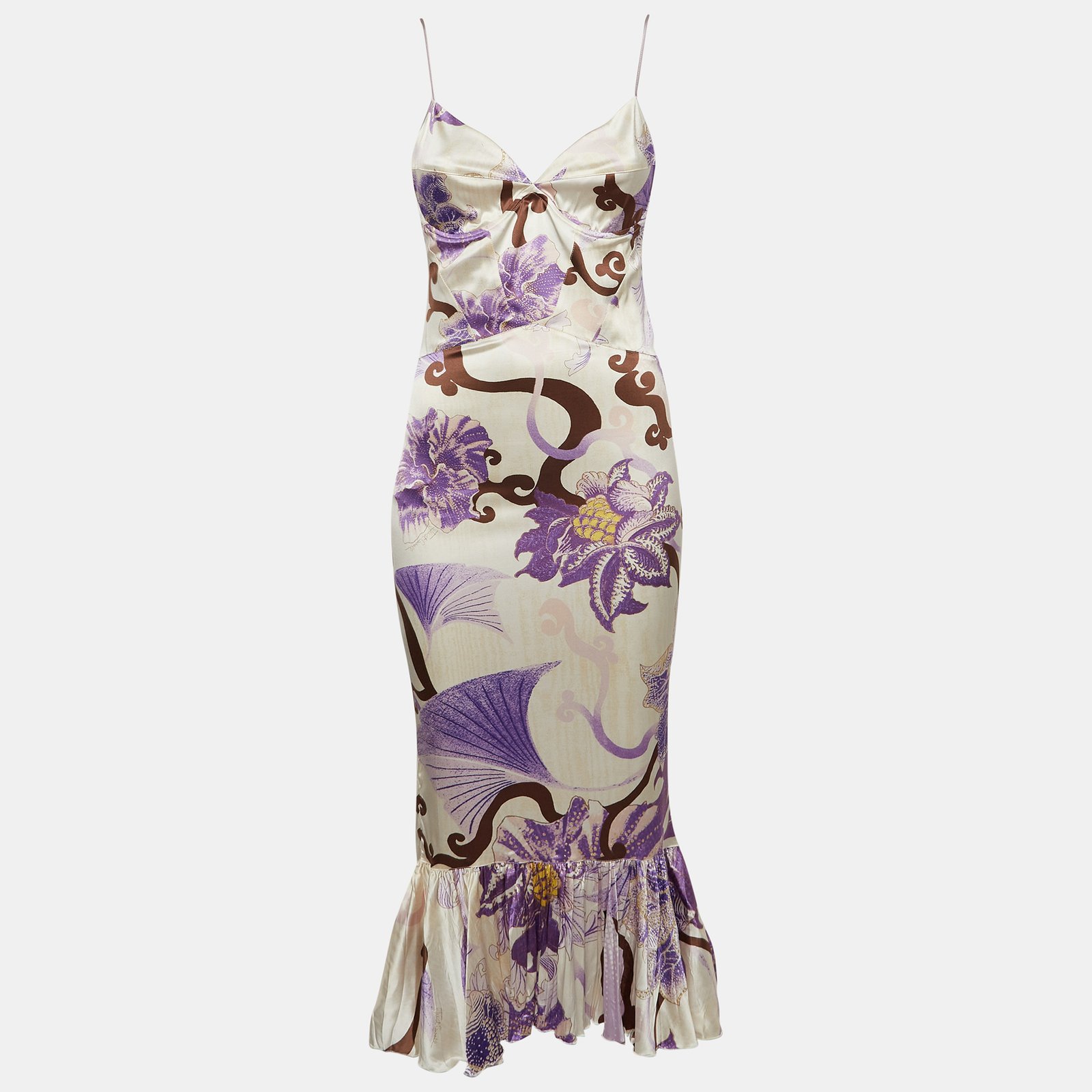 Just Cavalli White Floral Print Sleeveless Midi Dress L