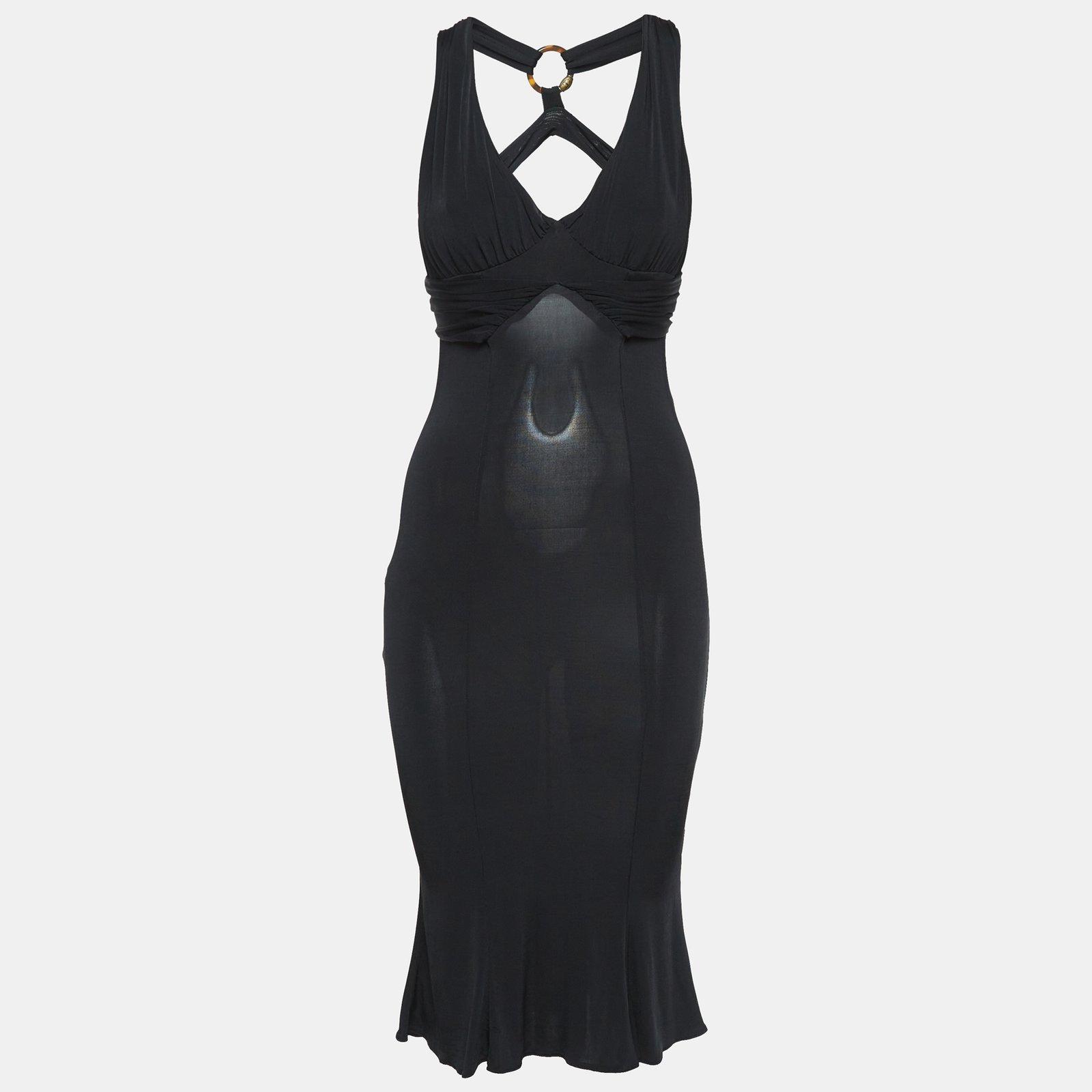 Just Cavalli Black Jersey Flared Midi Dress S