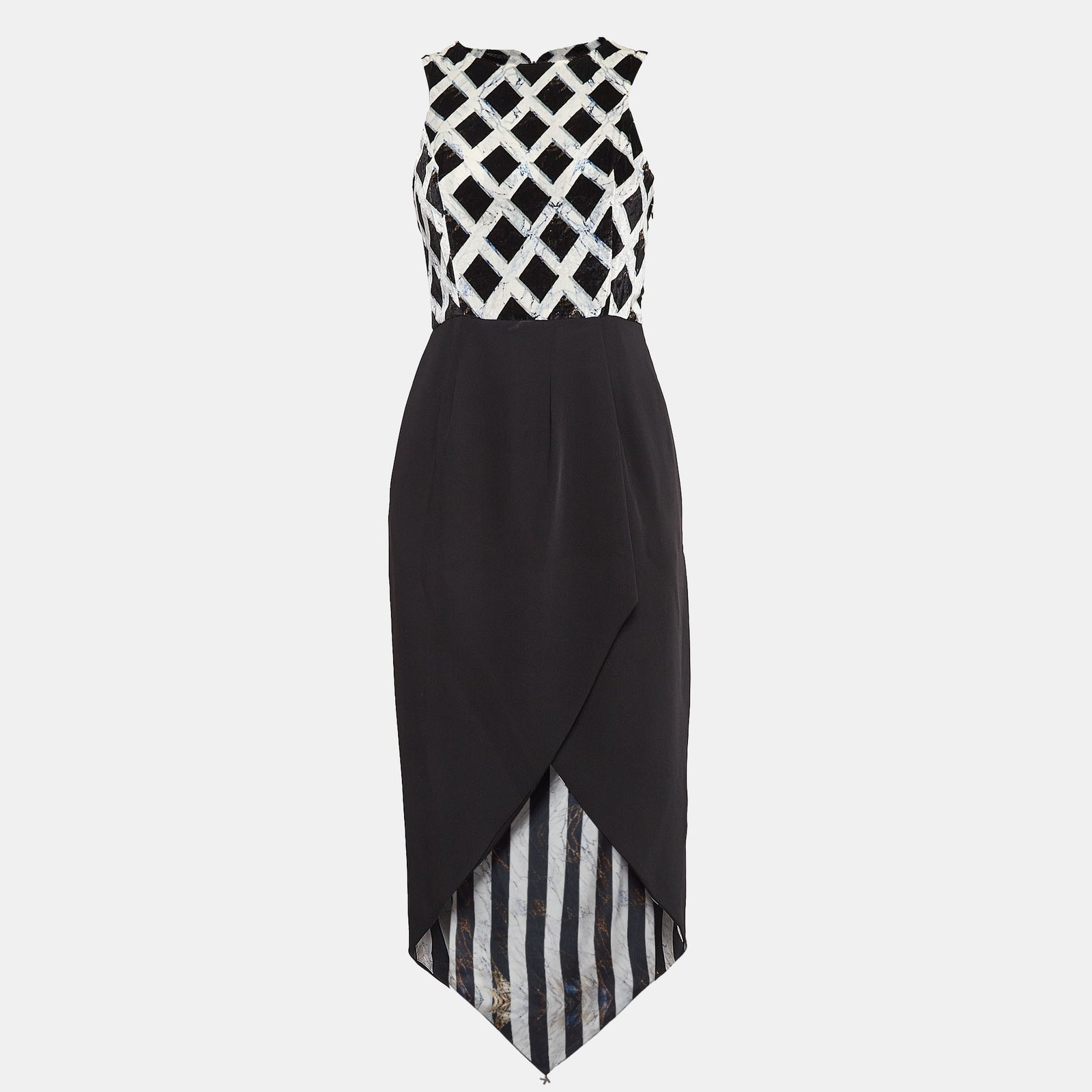 Kenzo Black Printed Velvet and Stretch Crepe Asymmetric Midi Dress S