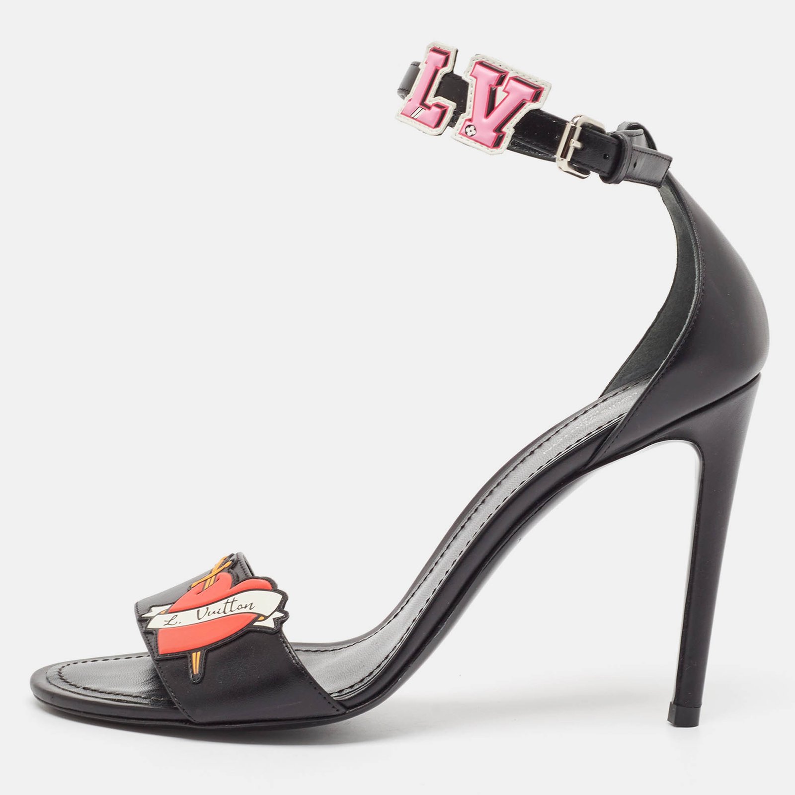 Louis Vuitton Black Leather Ankle Strap Sandals Size 38