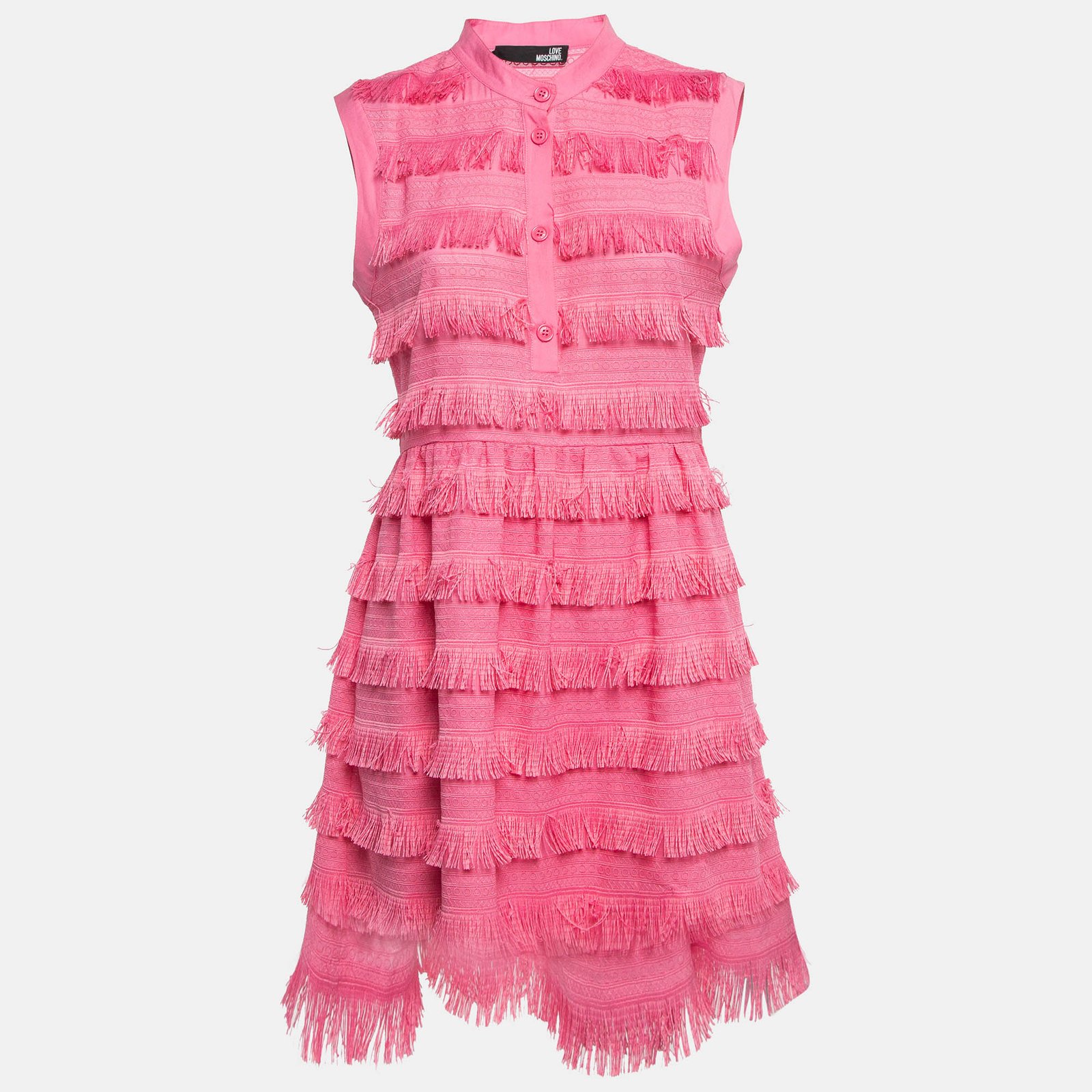 Love Moschino Pink Cotton Fringed Detail Shirt Dress M