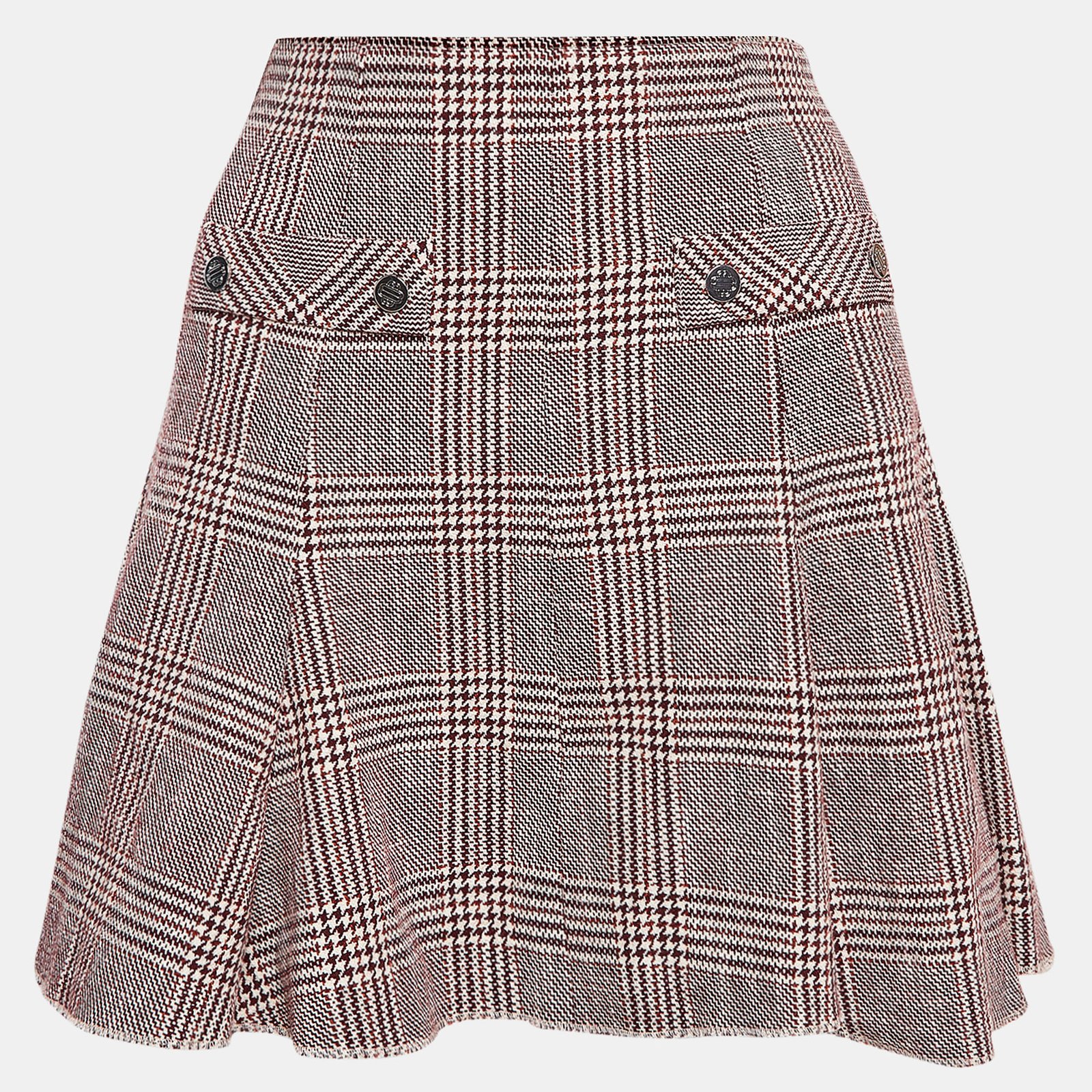 Maje Red Checked Cotton Blend Godets Mini Skirt L
