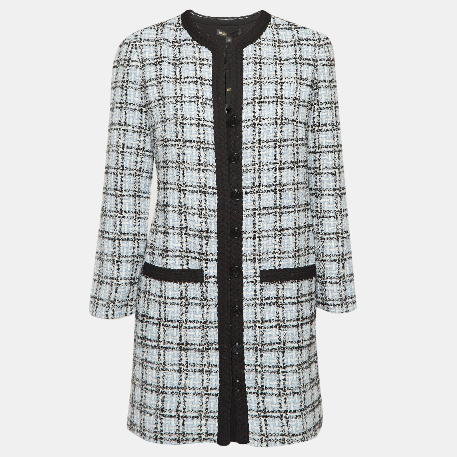 Maje Blue Tweed Button Front Rizuli Mini Dress M