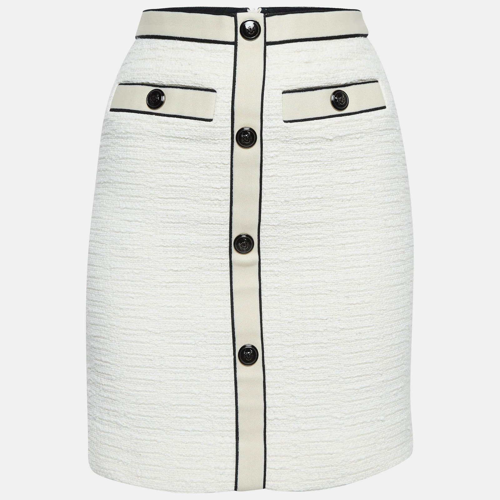 Maje Off- White Joppy Decorative-Button Tweed Mini Skirt XS