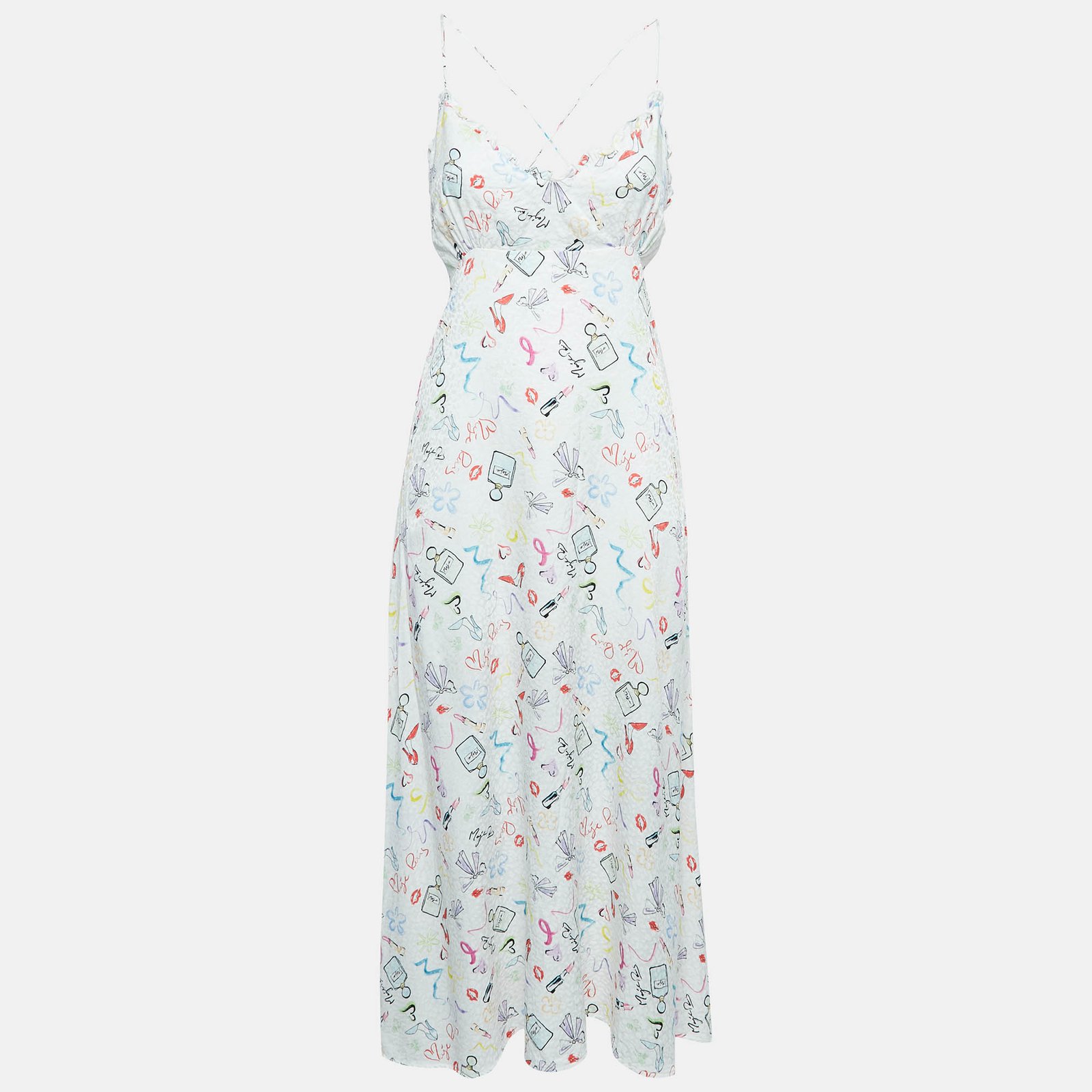 Maje White Printed Jacquard Lace-Up Back Midi Dress S