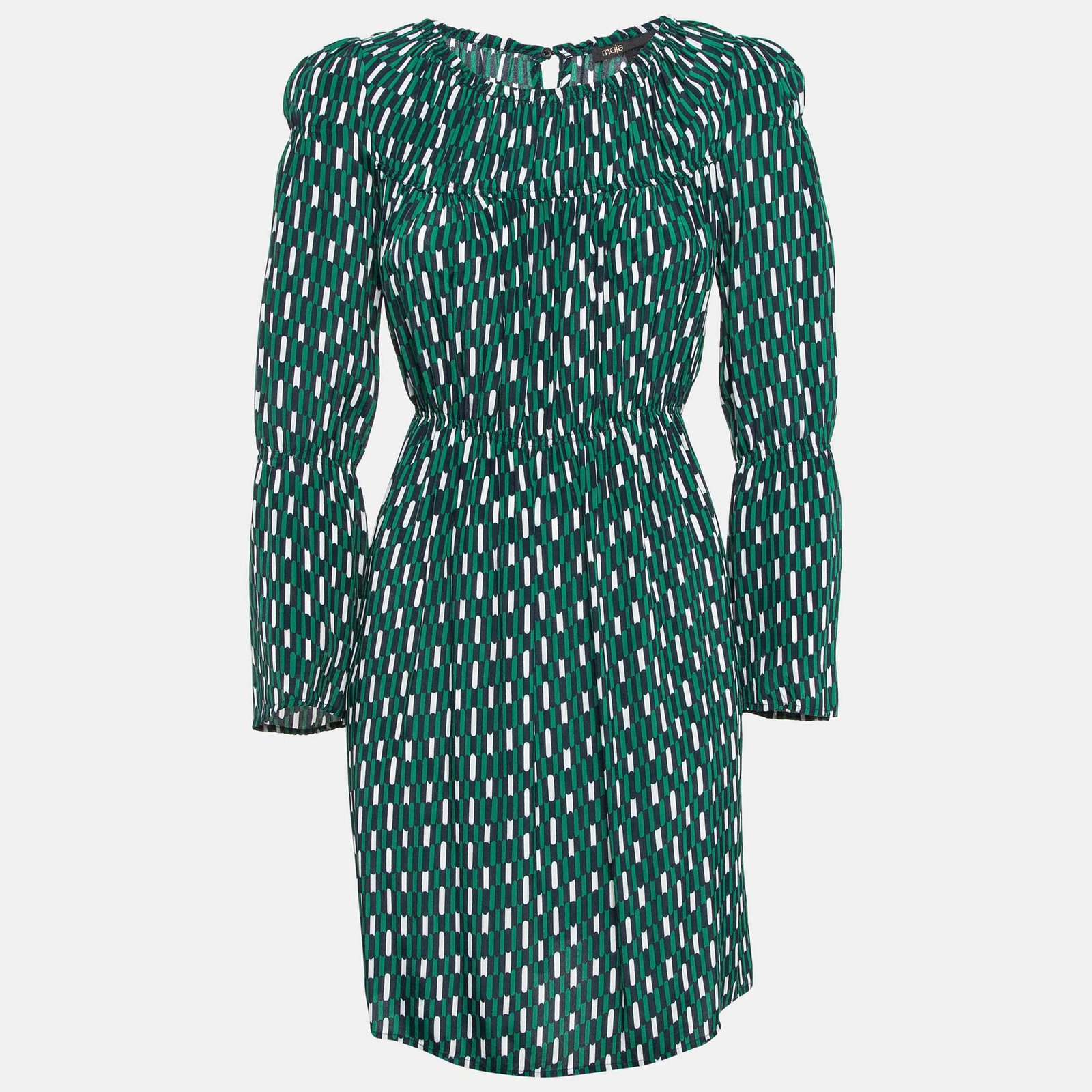Maje Green Revalou Geometric Print Chiffon Short Dress M