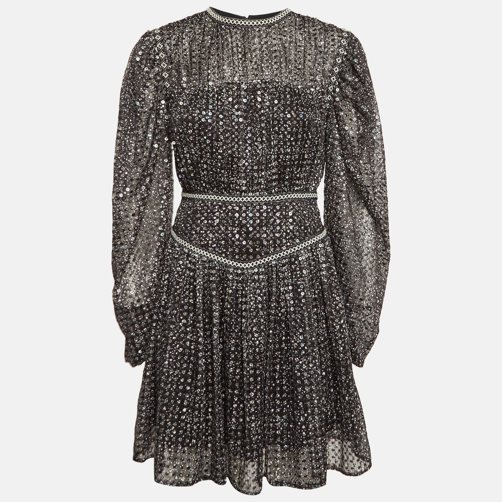 Maje Black Sequin Crepe Pleated Mini Dress S