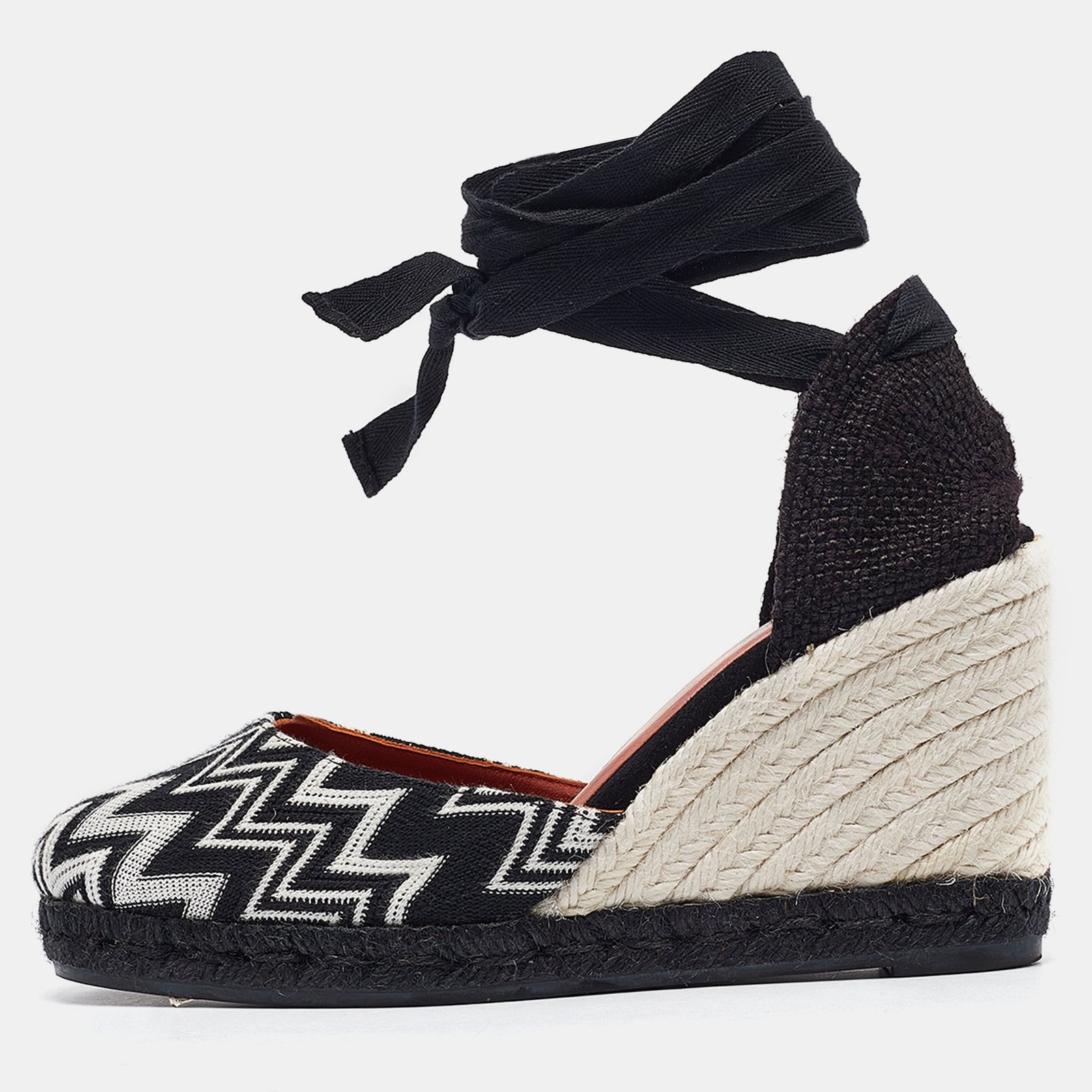 Missoni Black/White Fabric and Raffia Wedge Sandals Size 37