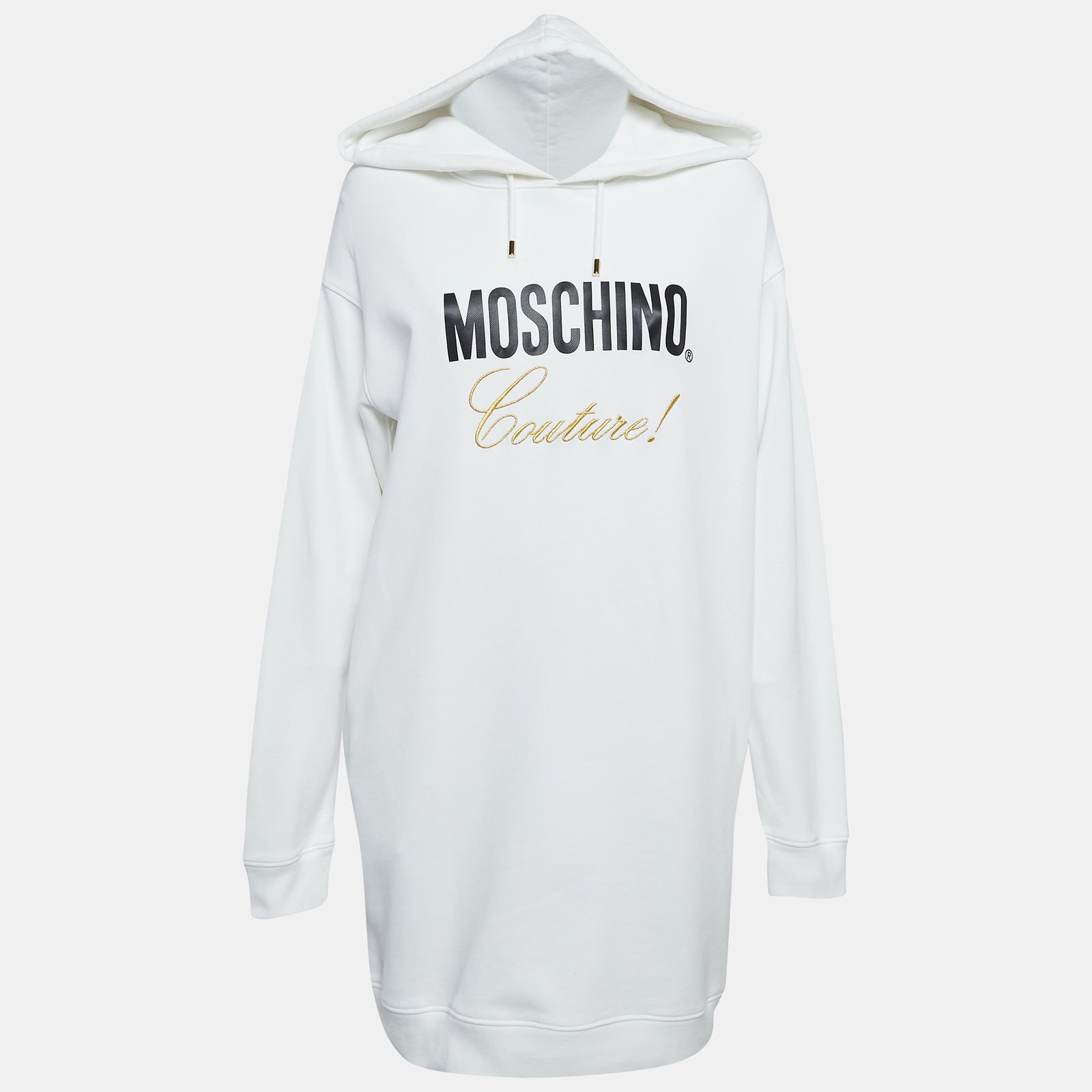 Moschino Couture  White Logo Print Cotton Hoodie Dress M