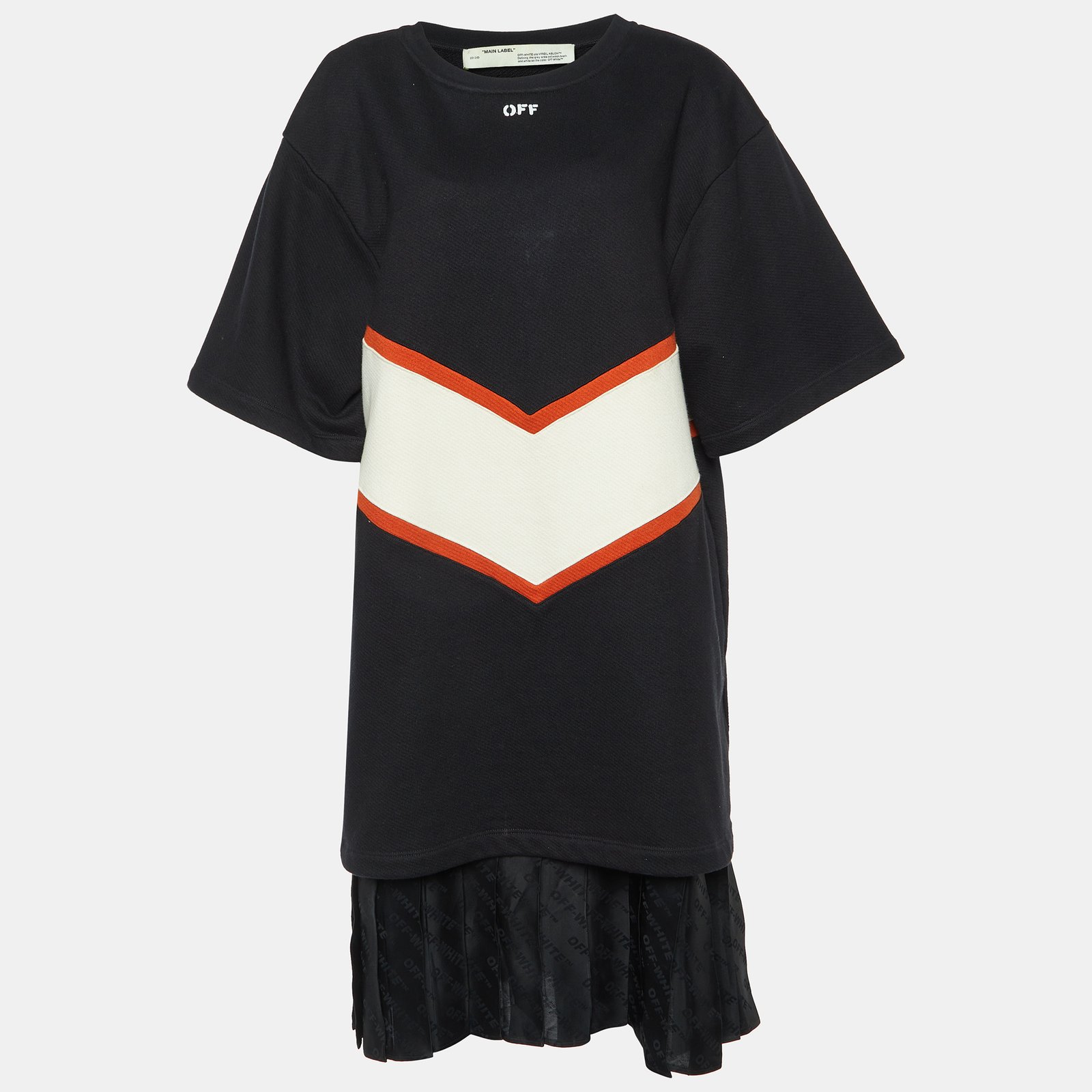 Off-White Black Color-Block Cotton Knit Sweatshirt Dress L