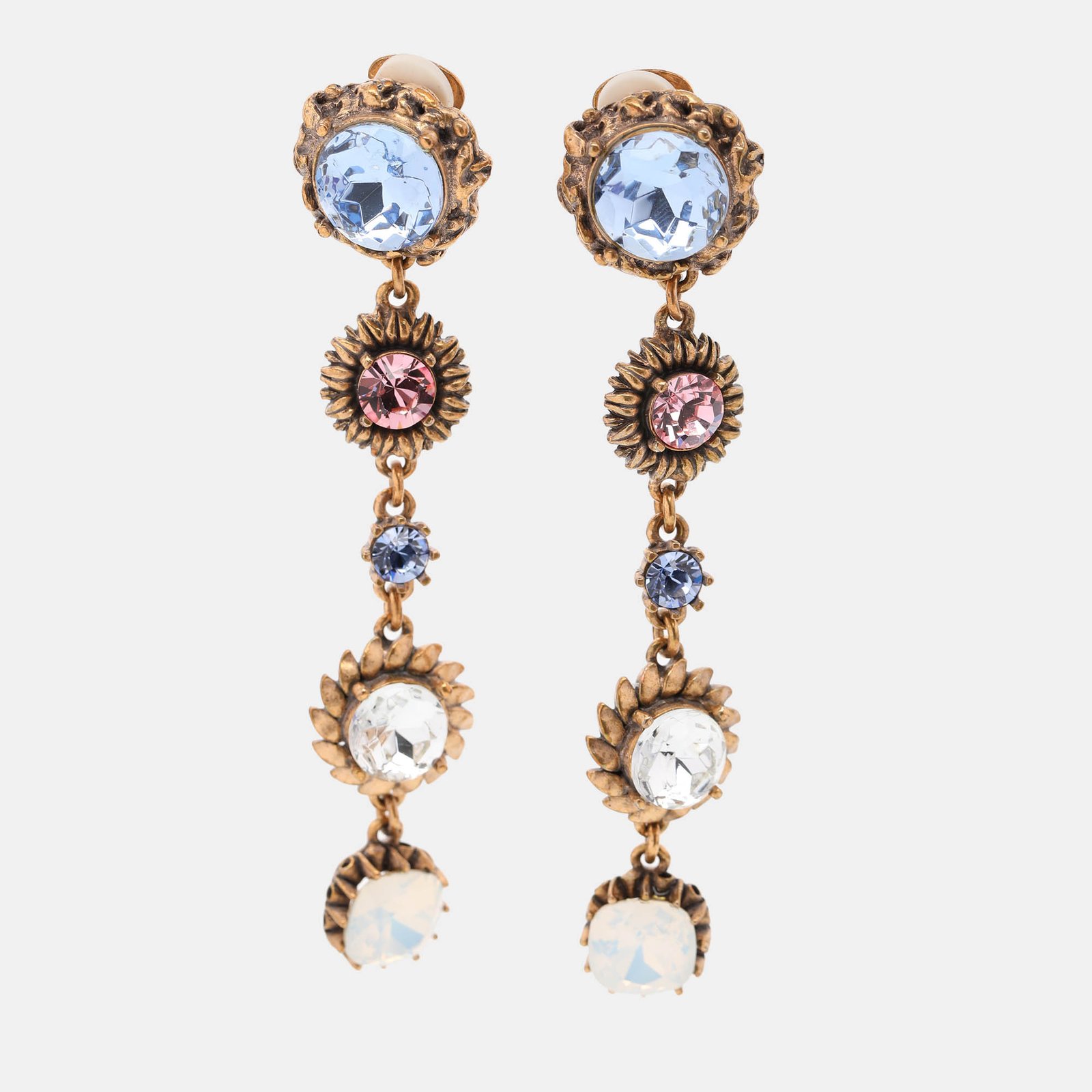 Oscar de la Renta Gold Tone Multicolor Crystal Drop Earrings