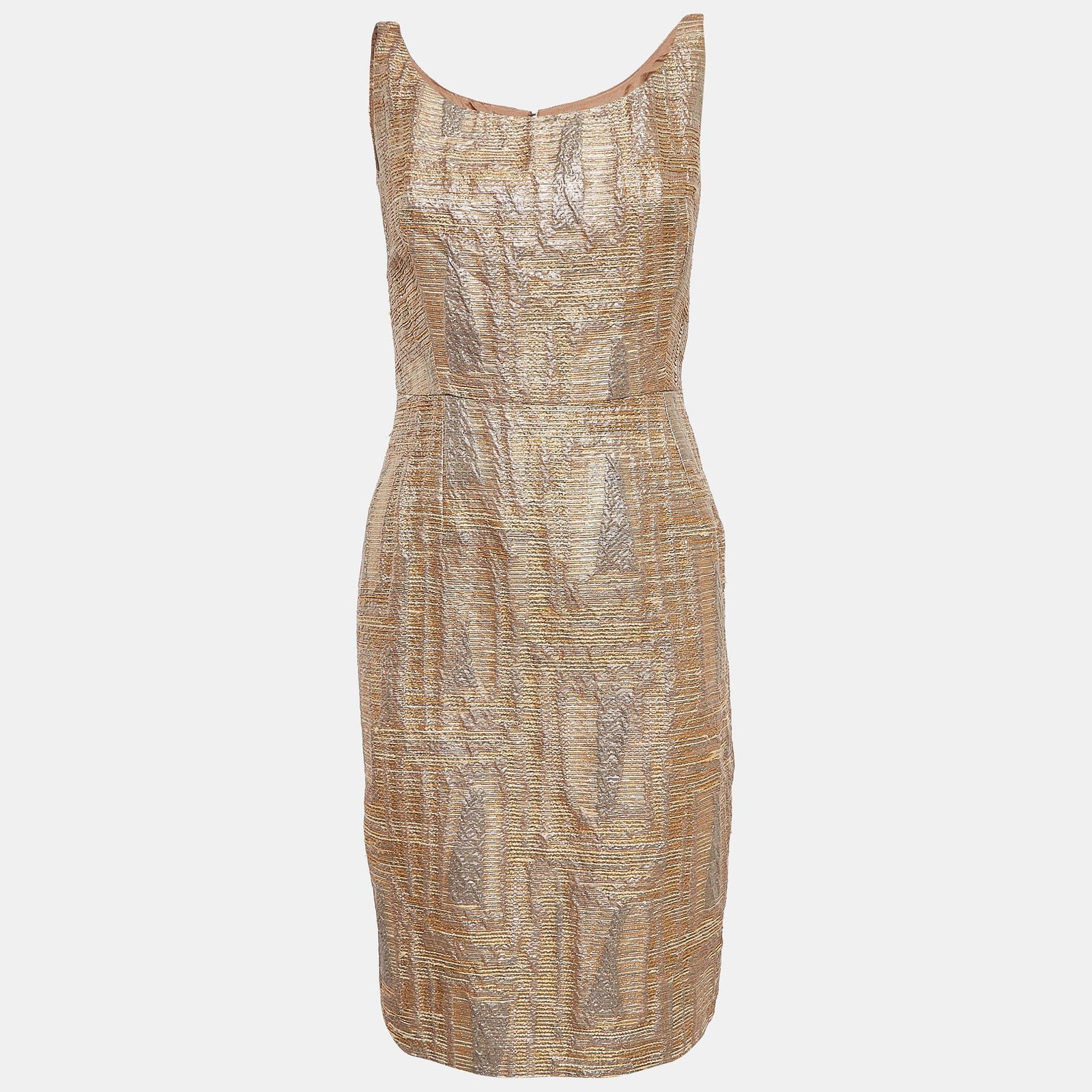 Oscar de la Renta Metallic Jacquard Short Sheath Dress L