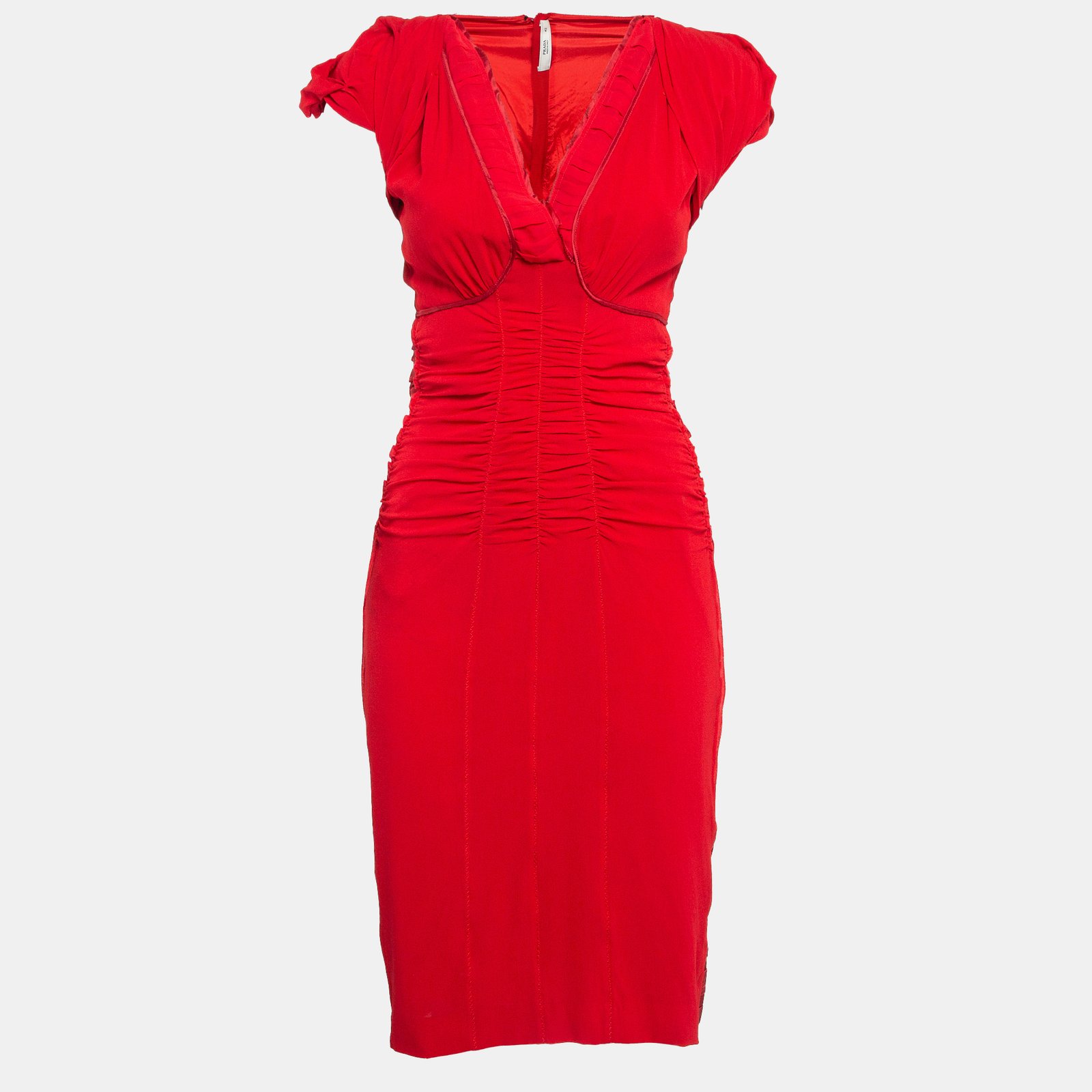 Prada Red Silk Ruched Short Dress M