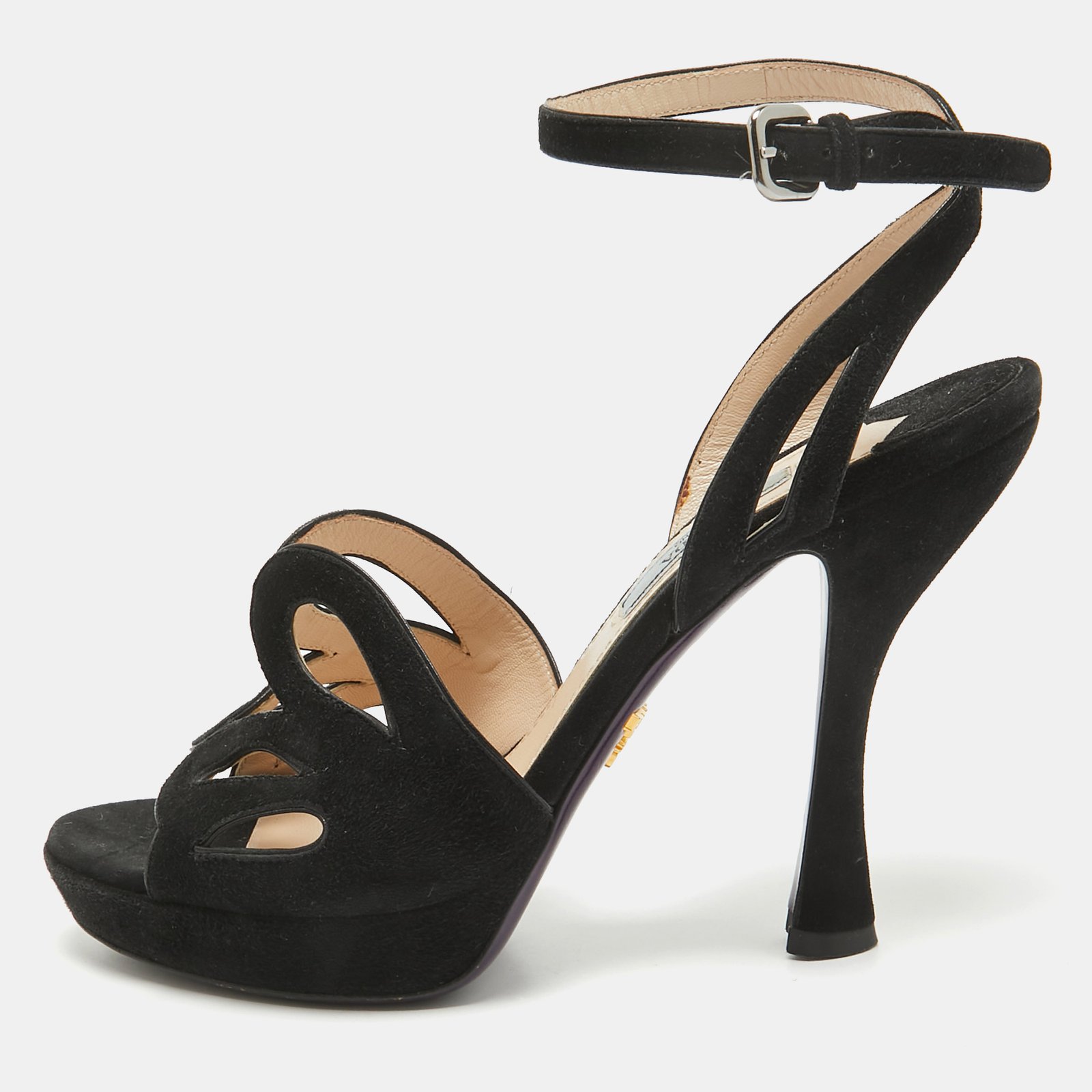 Prada Black Suede Ankle Strap Sandals Size 38