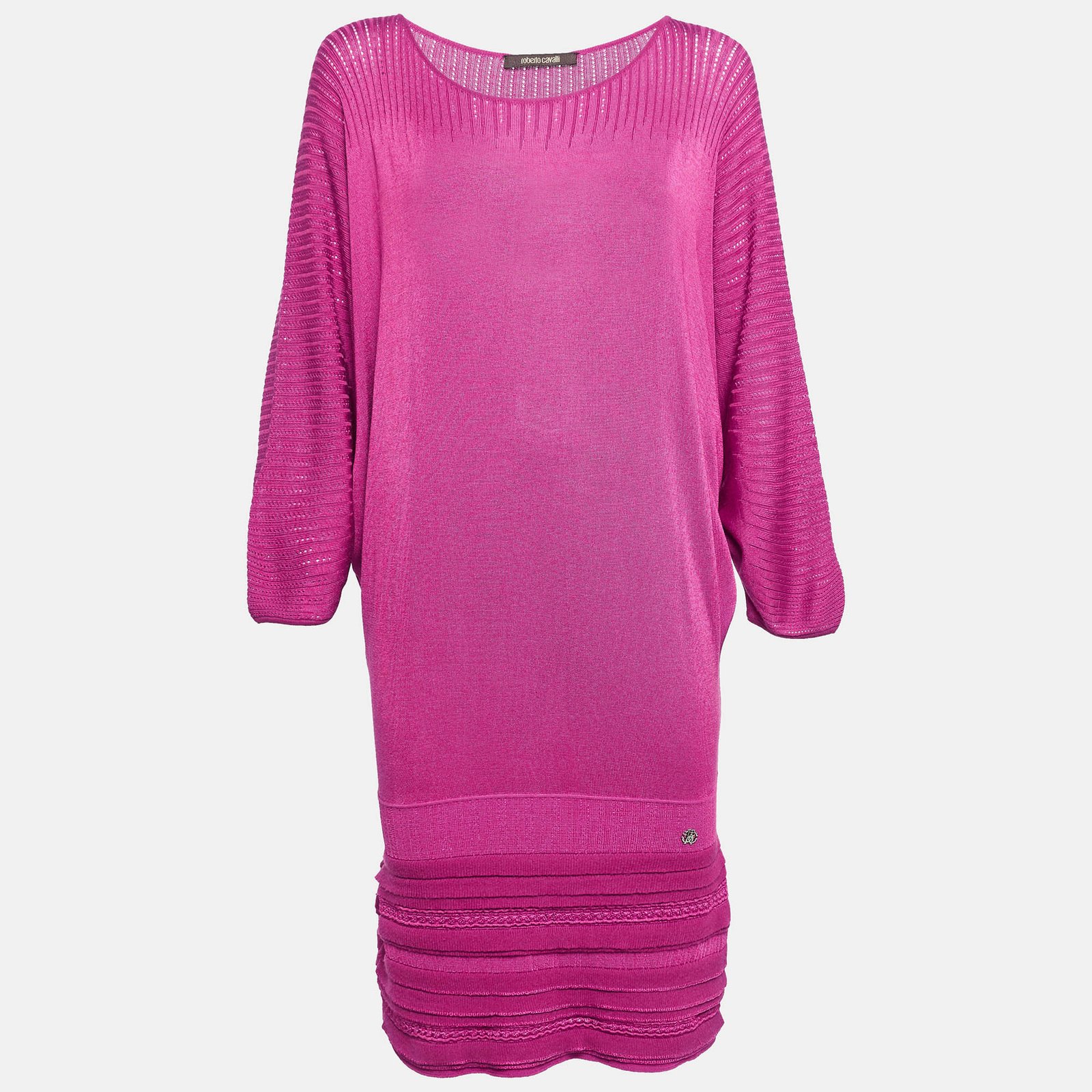 Roberto Cavalli Pink Pointelle Knit Dolman Sleeve Mini Dress M