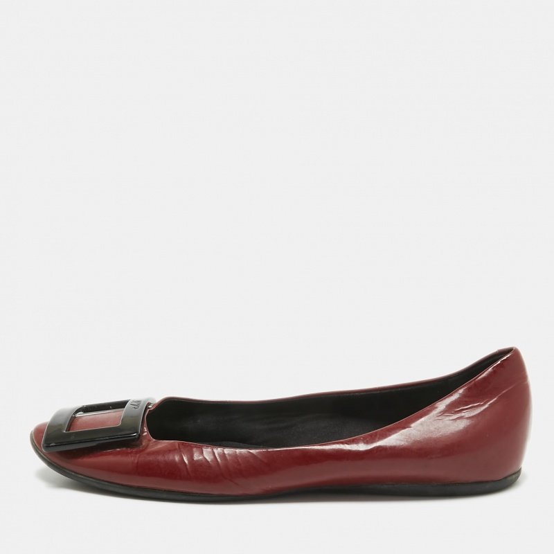 Roger Vivier Burgundy Patent Leather Trompette Ballet Flats Size 36