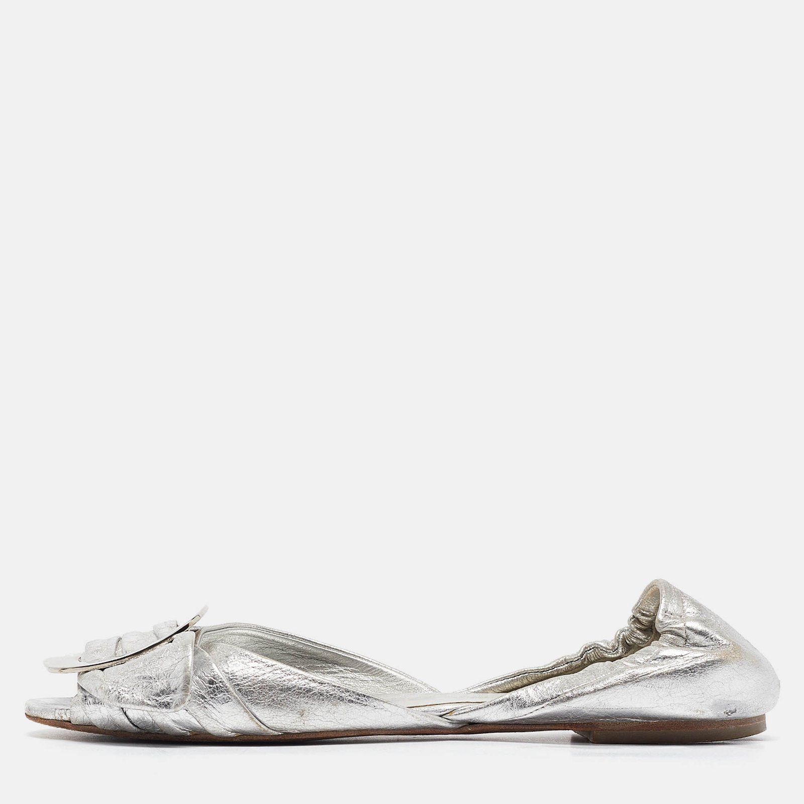 Roger Vivier Silver Leather Open Toe Ballet Flats Size 36
