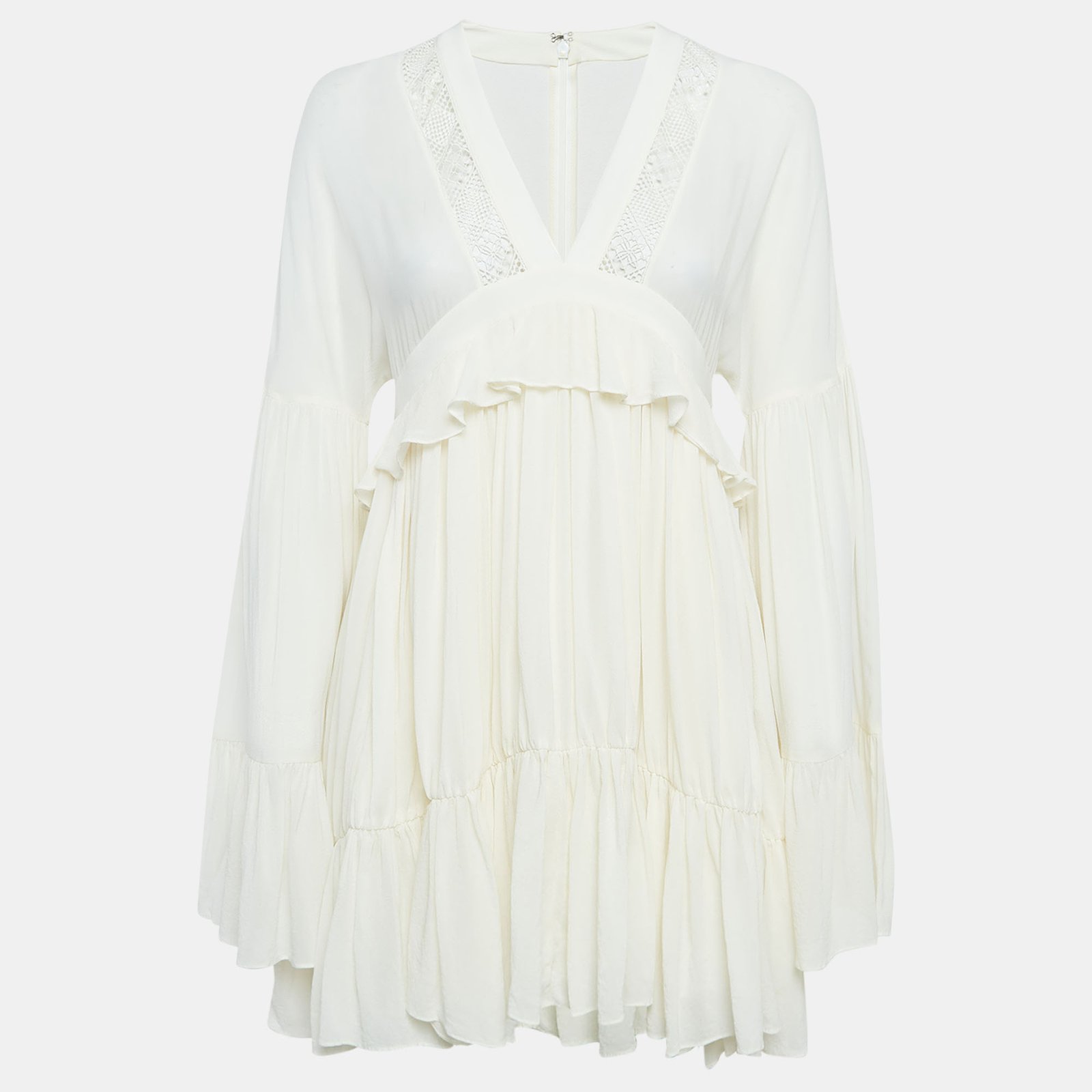 Saint Laurent Paris Off-White Silk Ruffled Mini Dress S