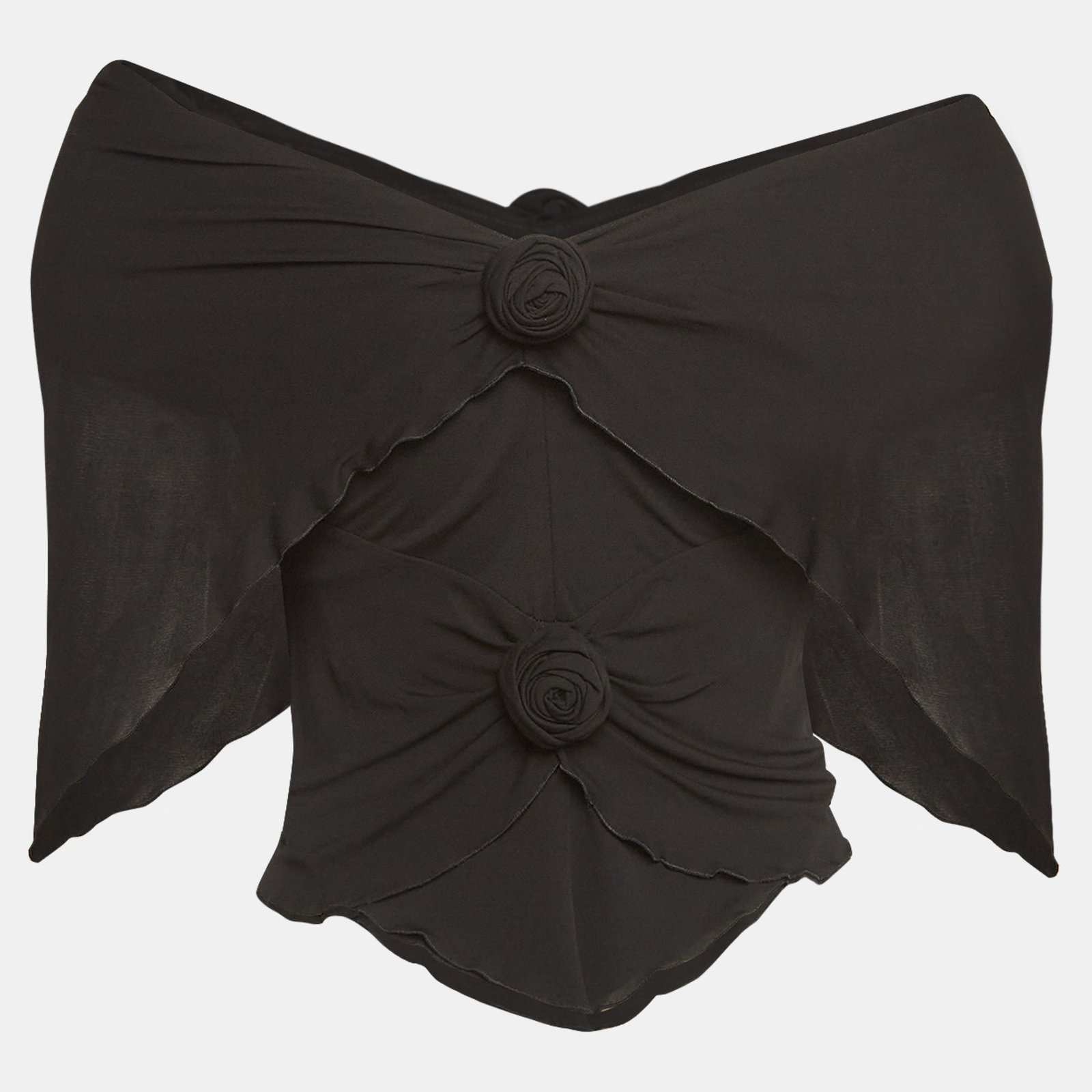Saint Laurent Paris Black Knit Ruffled Rose Detail Top M