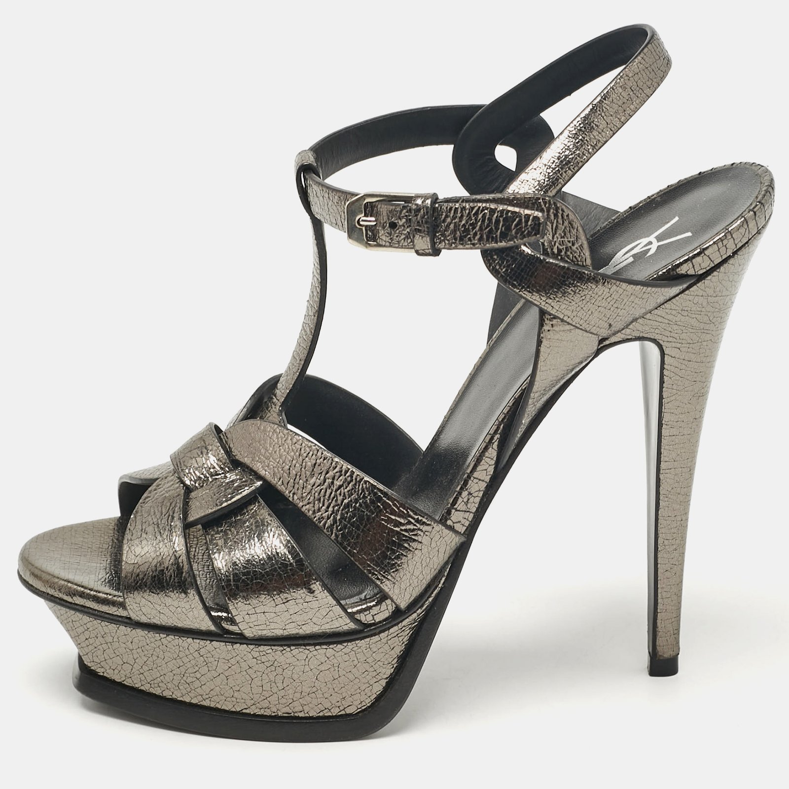Saint Laurent Metallic Leather Tribute Ankle Strap Sandals Size 38