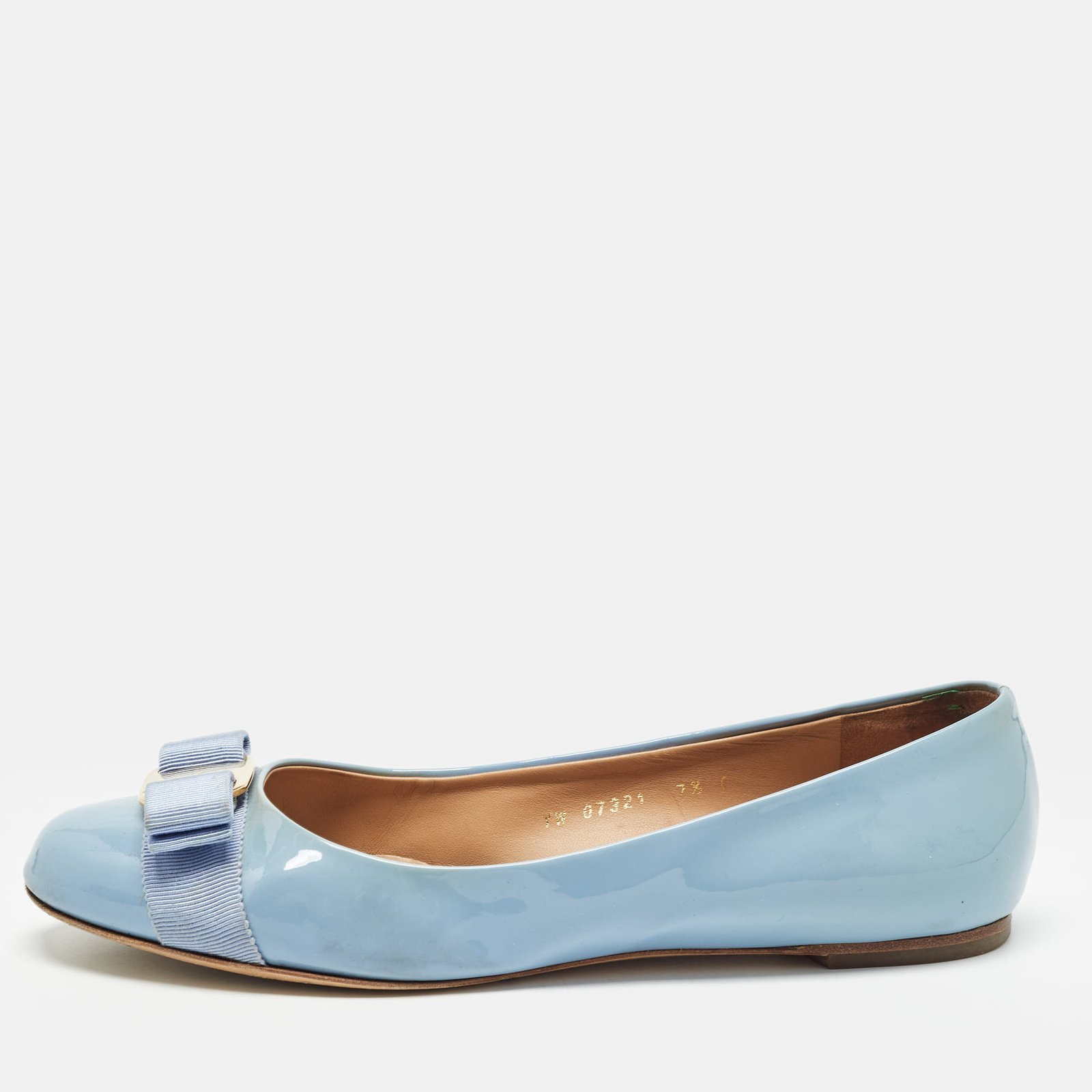 Salvatore Ferragamo Blue Patent Leather Varina Flat Ballets Size 38