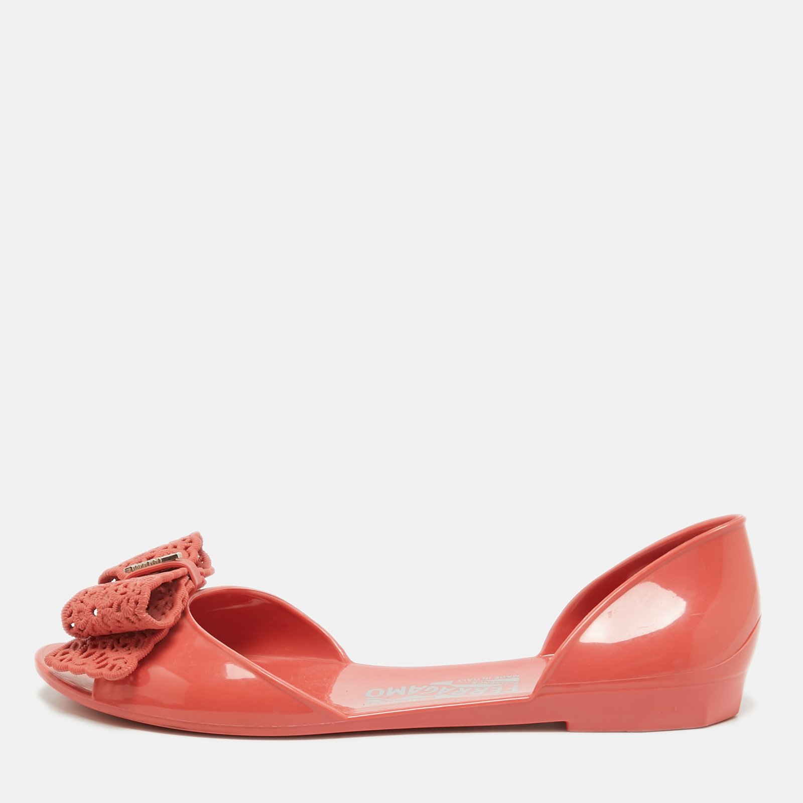 Salvatore Ferragamo Pink Jelly Prieta Bow Flats Size 37.5
