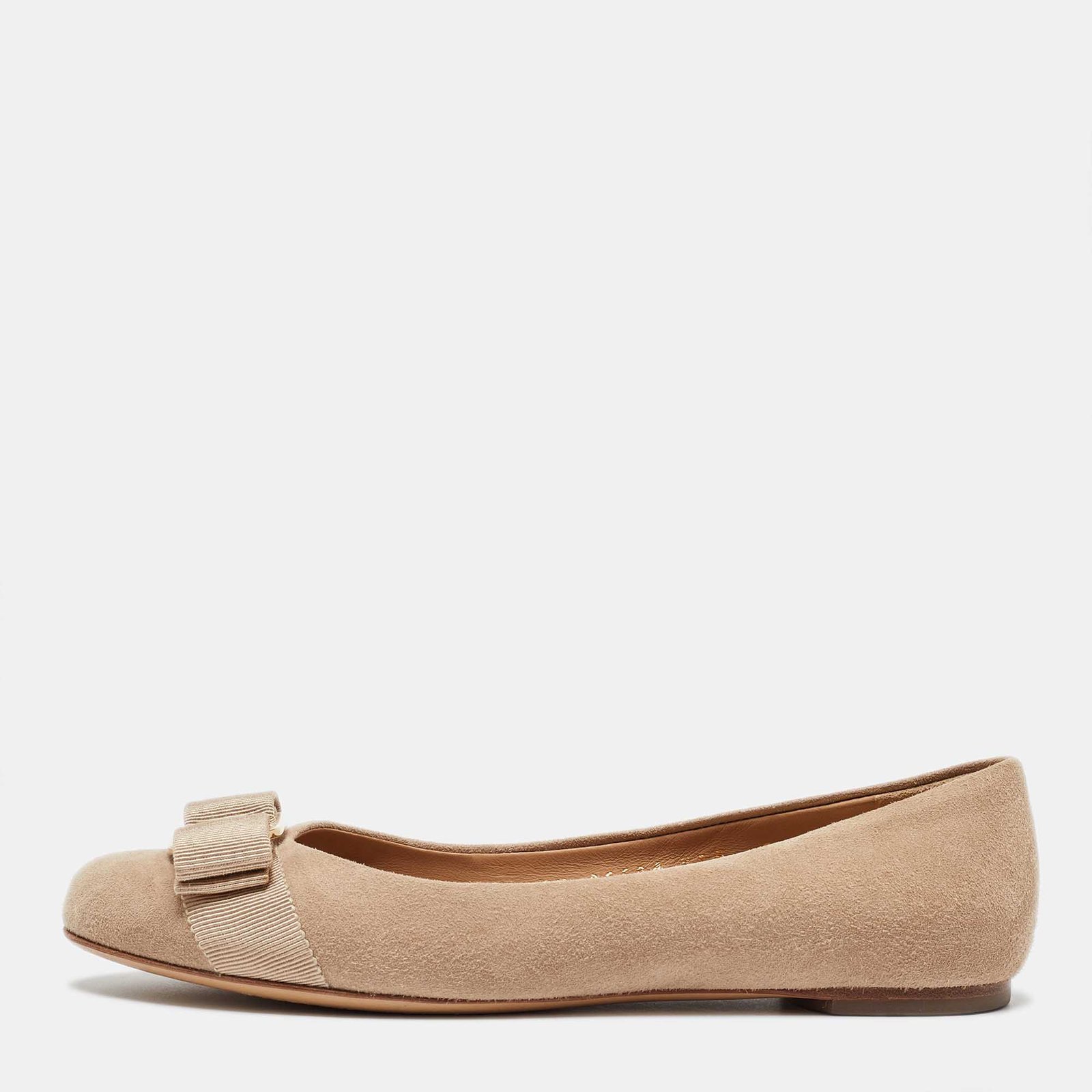 Salvatore Ferragamo Beige Suede Varina Ballet Flats Size 35.5