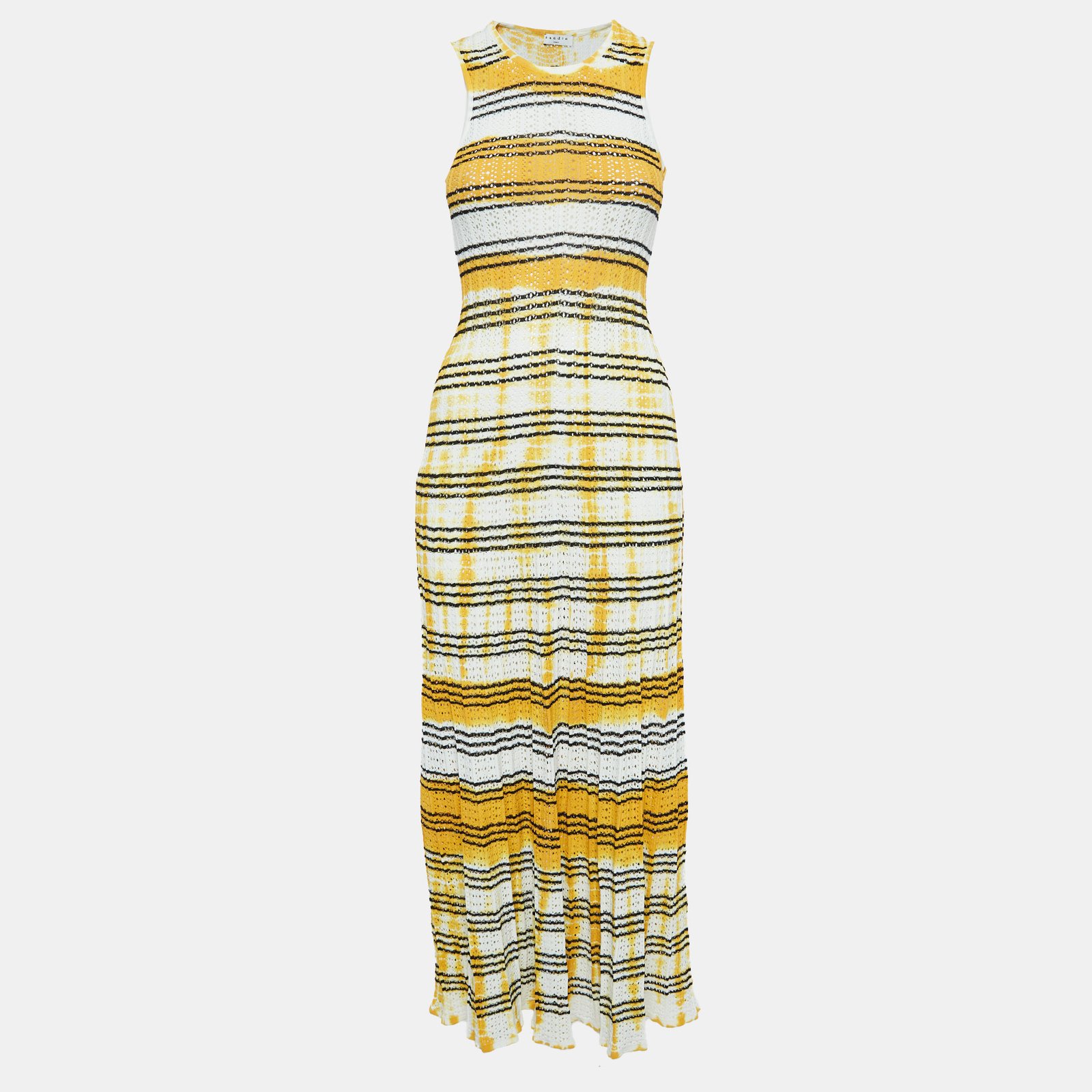 Sandro Yellow Julie Stripe Pointelle Knit Tank Dress S