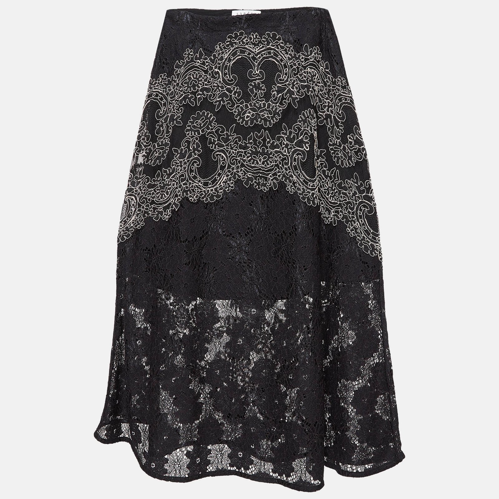 Sandro Black Lace Embroidered Midi Skirt M